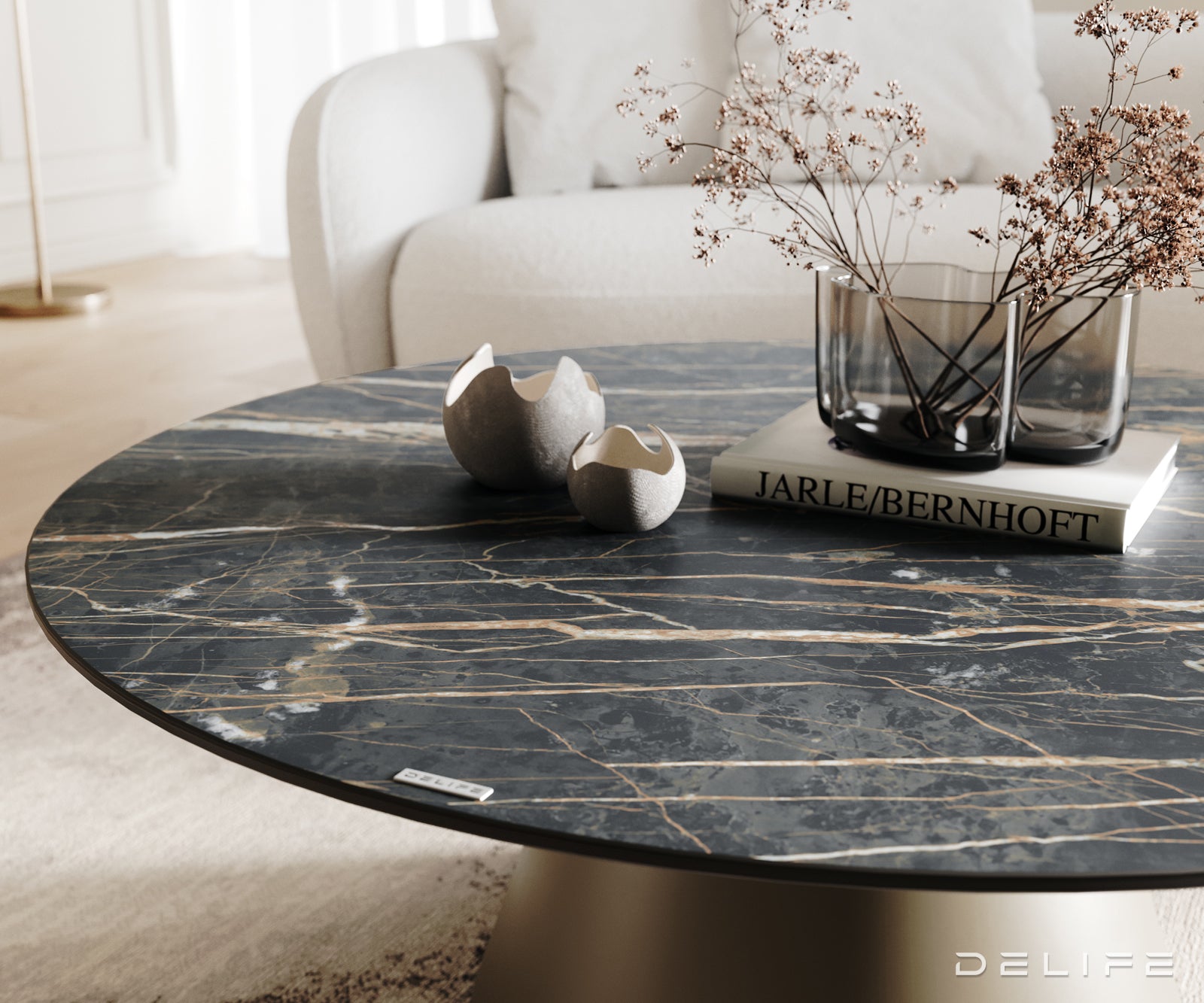 Klubska mizica Borna 100x100cm, Material: Keramika Laminam Noir Desir