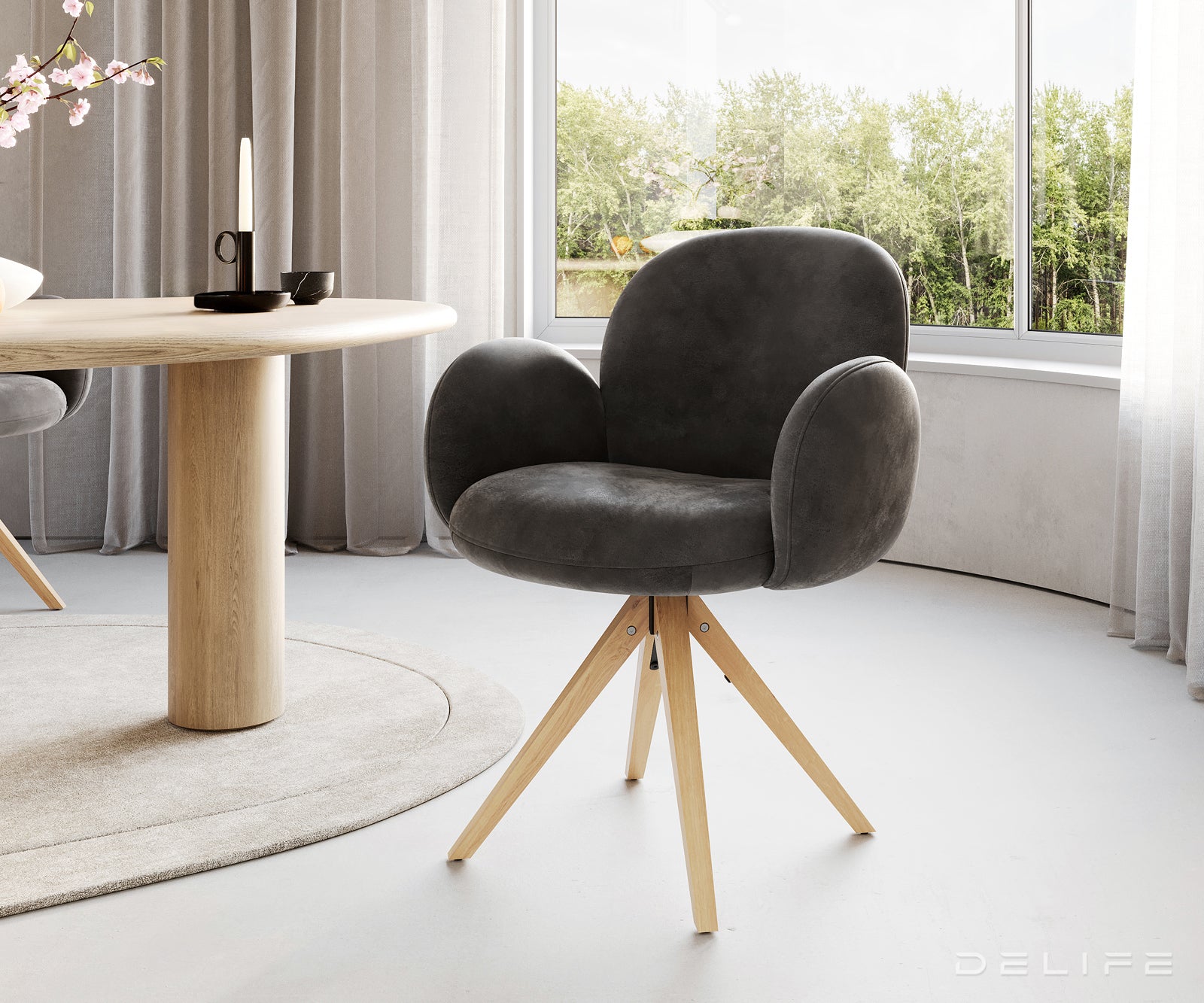 Jedilni stol z nasloni za roke Nube, Material: Mikrofibra