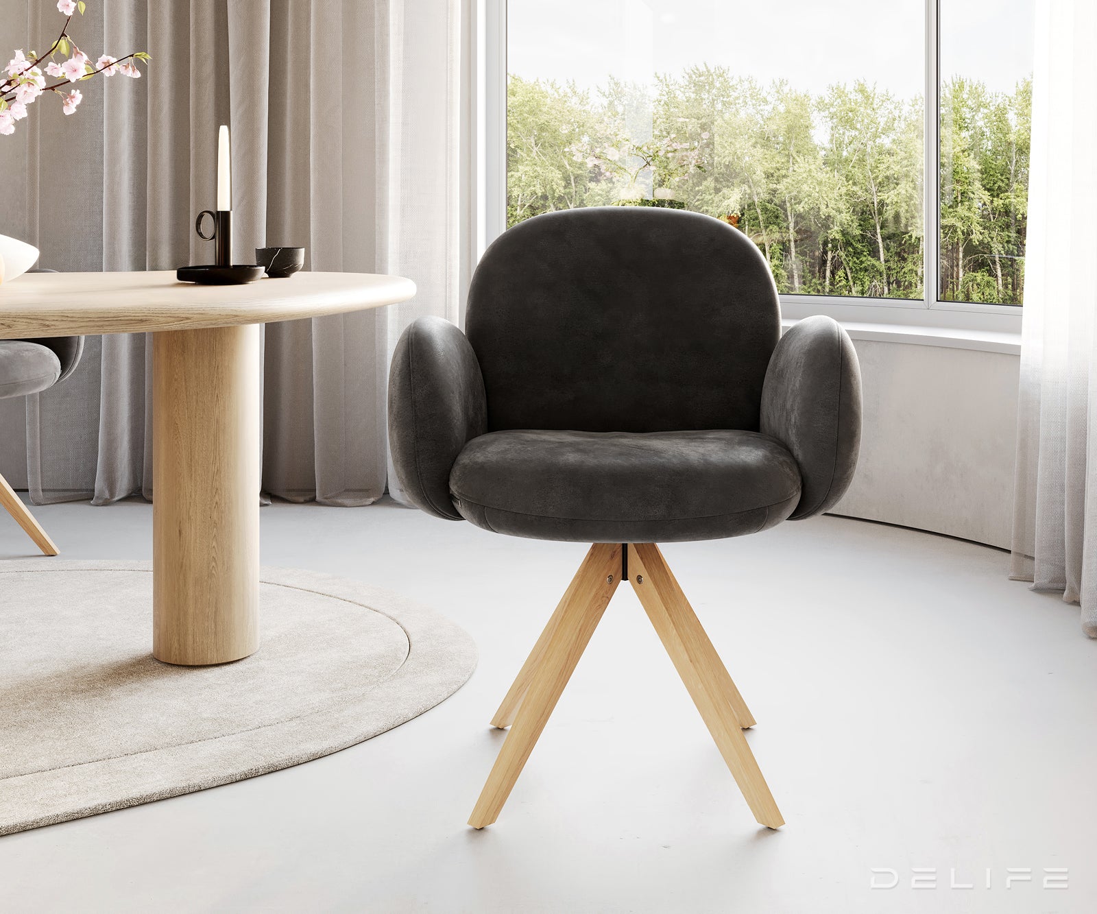 Jedilni stol z nasloni za roke Nube, Material: Mikrofibra