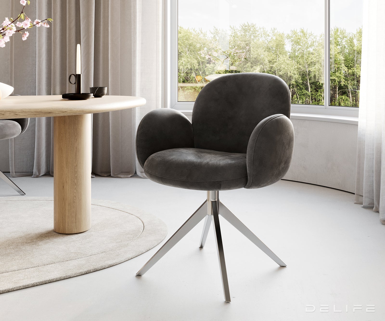 Jedilni stol z nasloni za roke Nube, Material: Mikrofibra