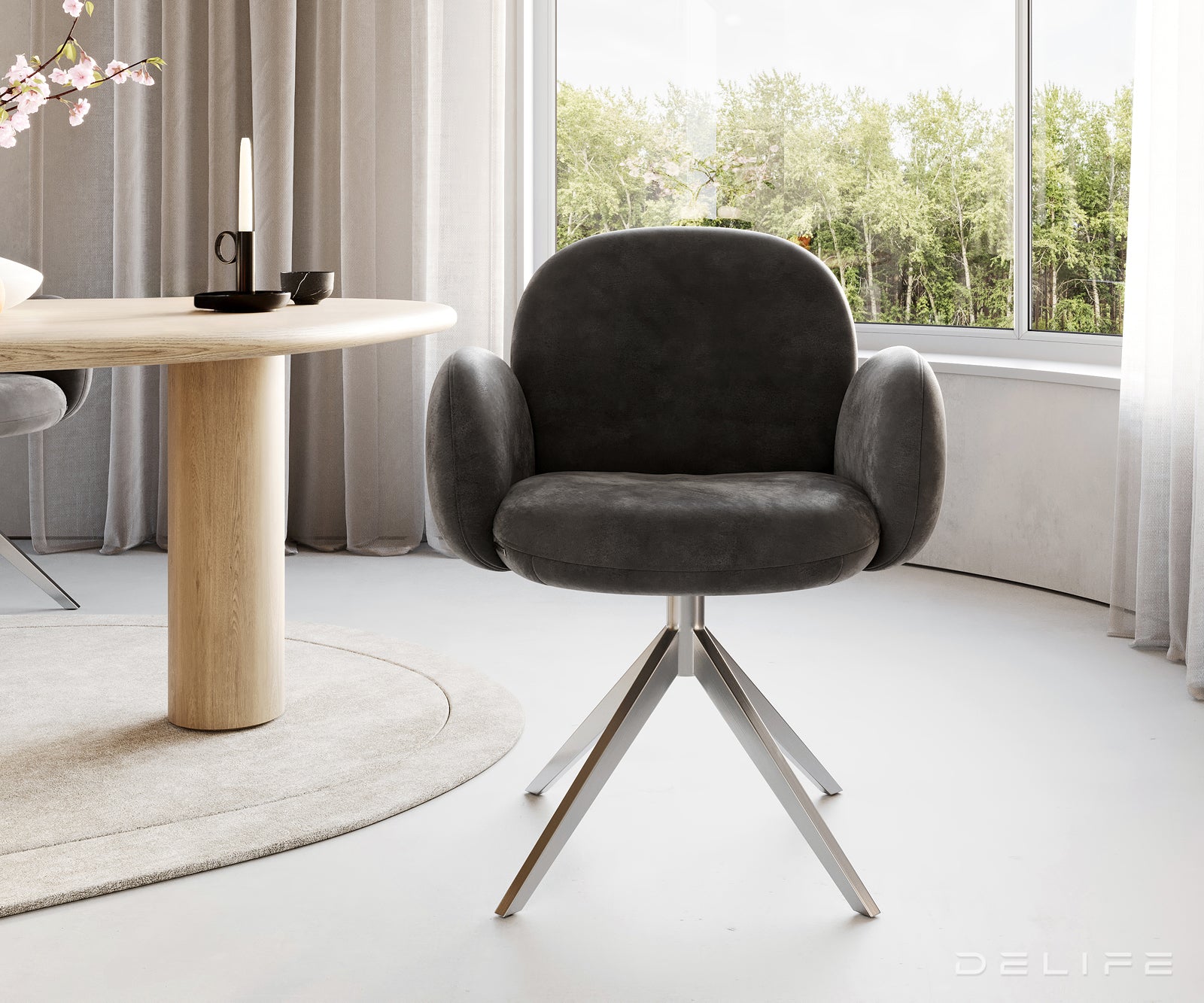 Jedilni stol z nasloni za roke Nube, Material: Mikrofibra