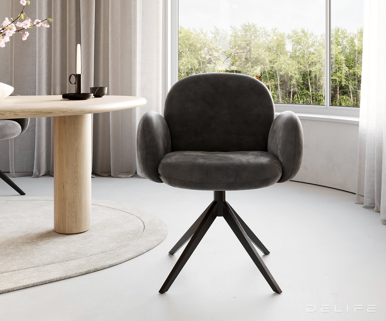 Jedilni stol z nasloni za roke Nube, Material: Mikrofibra