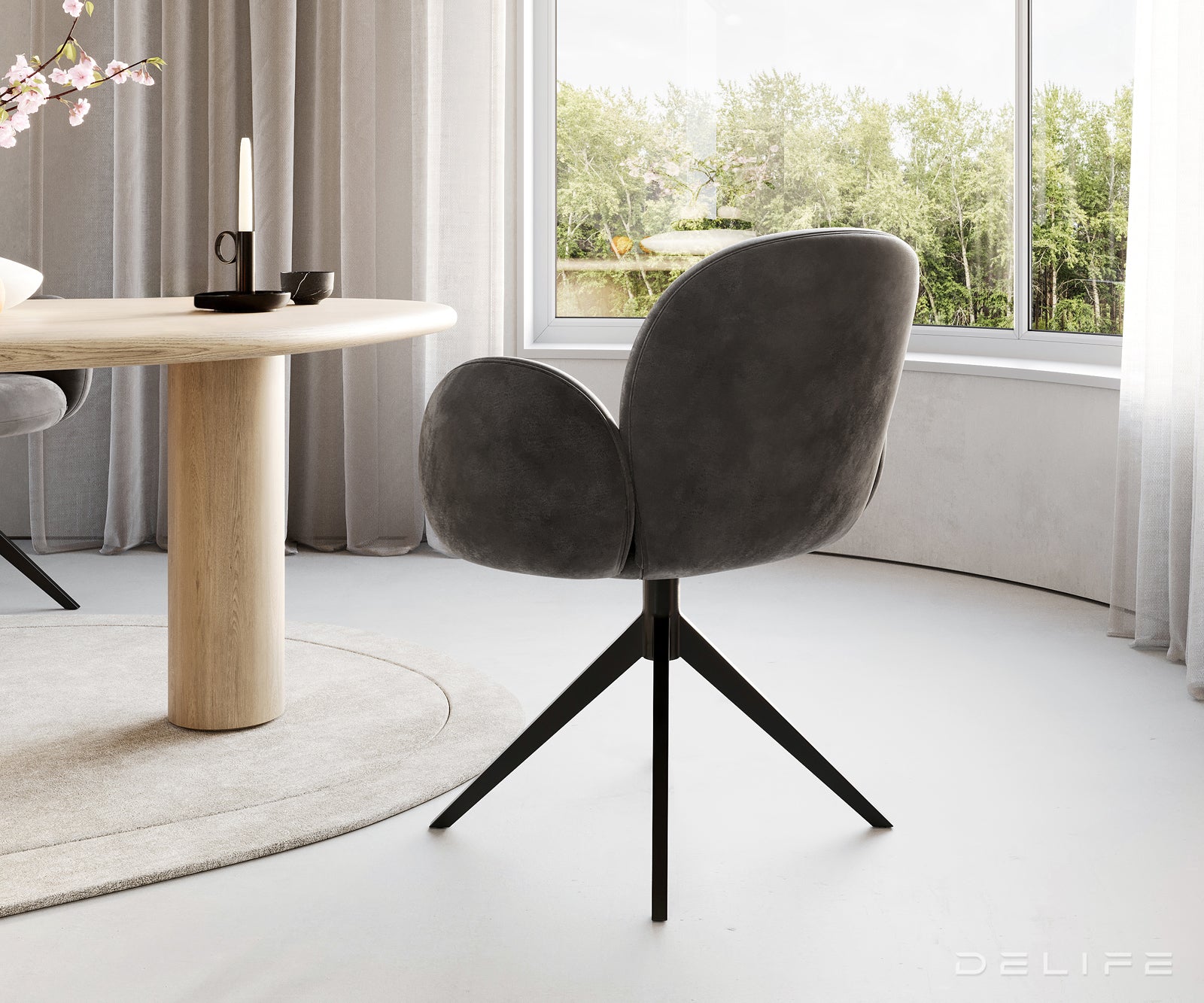 Jedilni stol z nasloni za roke Nube, Material: Mikrofibra