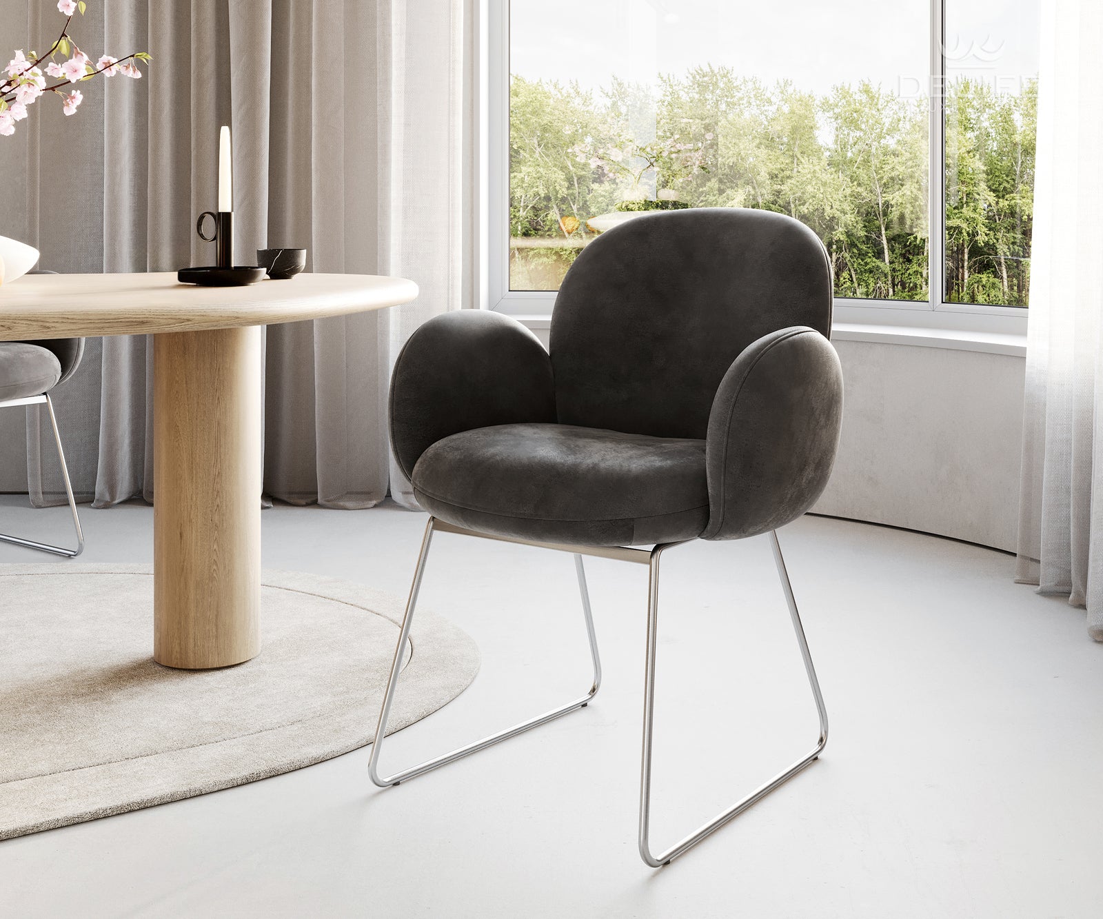 Jedilni stol z nasloni za roke Nube, Material: Mikrofibra