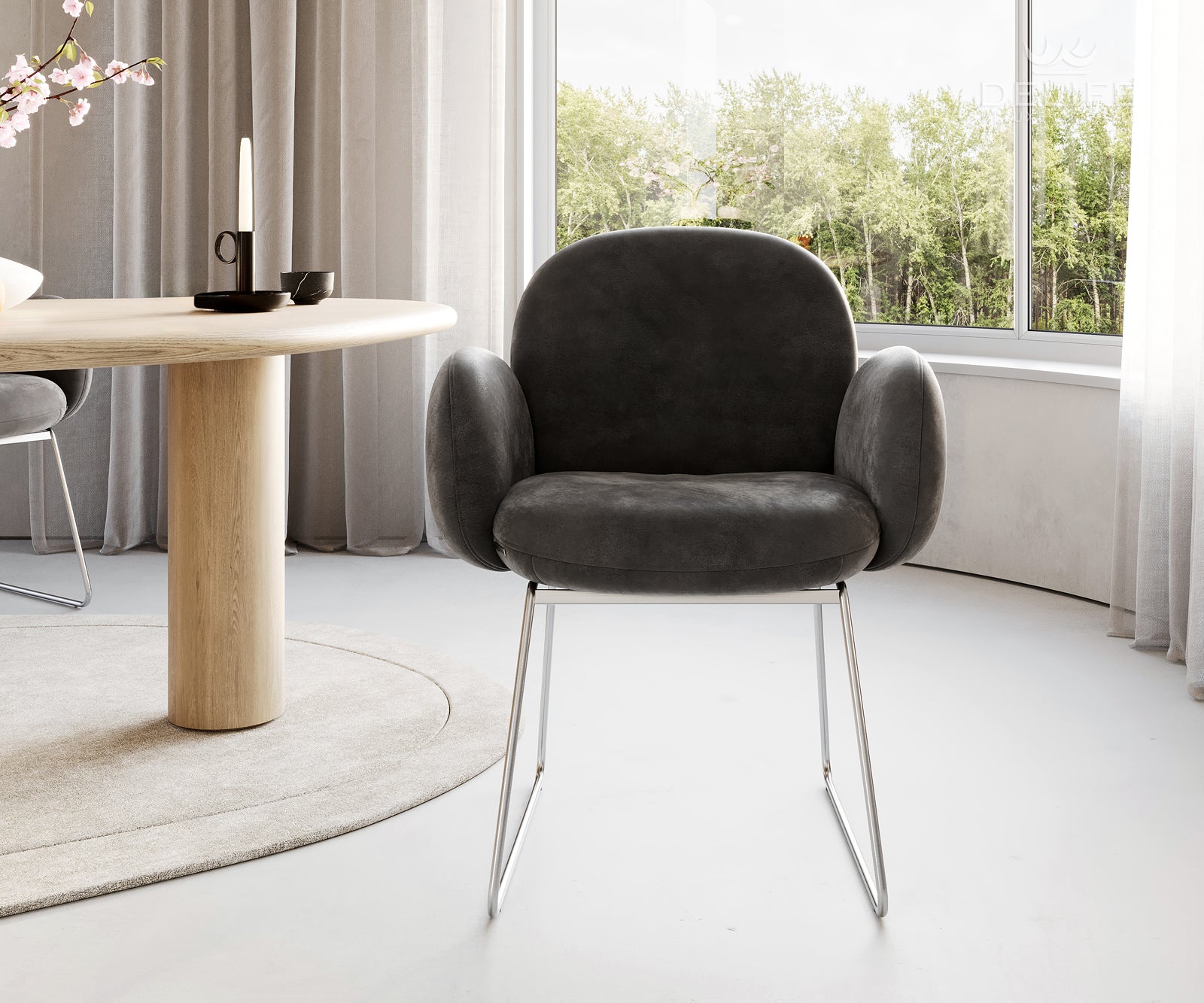 Jedilni stol z nasloni za roke Nube, Material: Mikrofibra