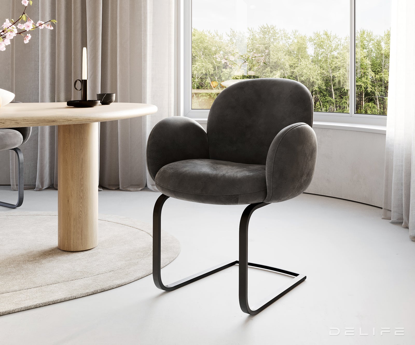 Jedilni stol z nasloni za roke Nube, Material: Mikrofibra