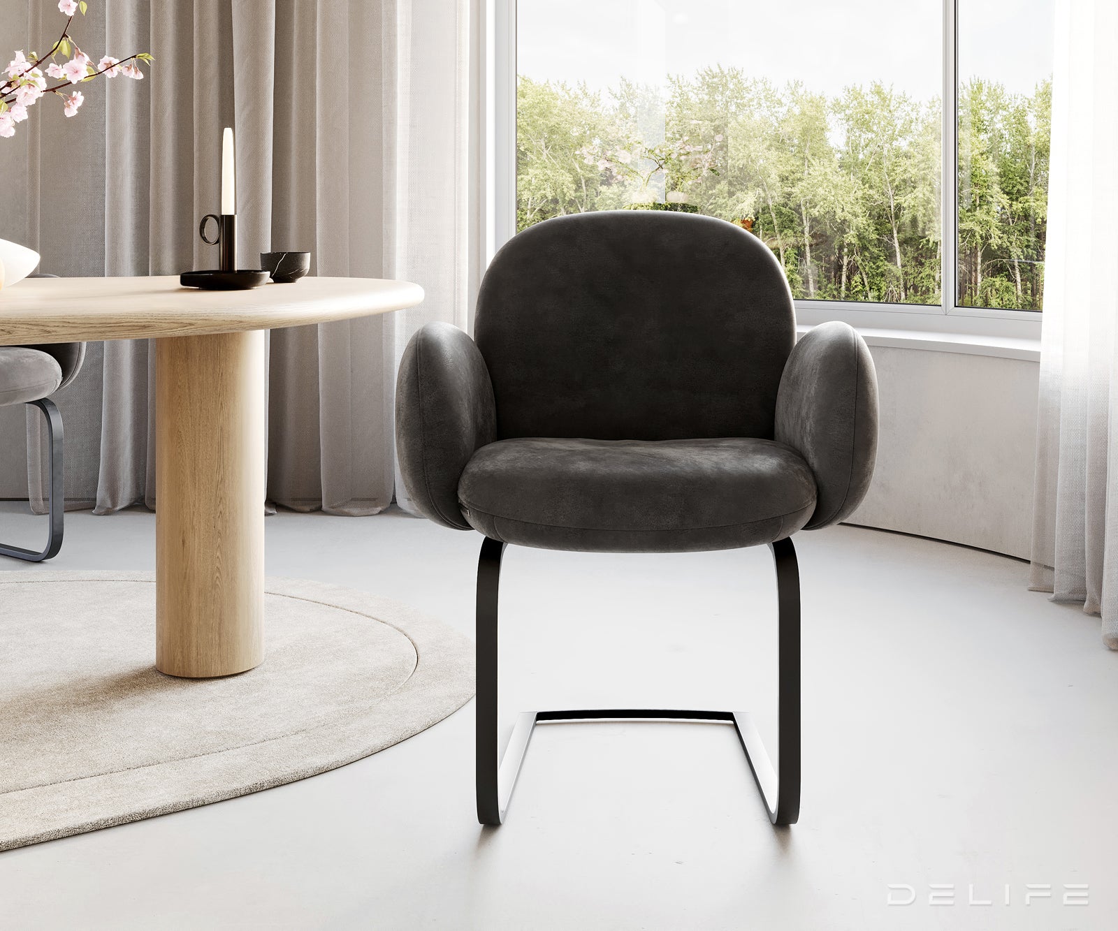 Jedilni stol z nasloni za roke Nube, Material: Mikrofibra