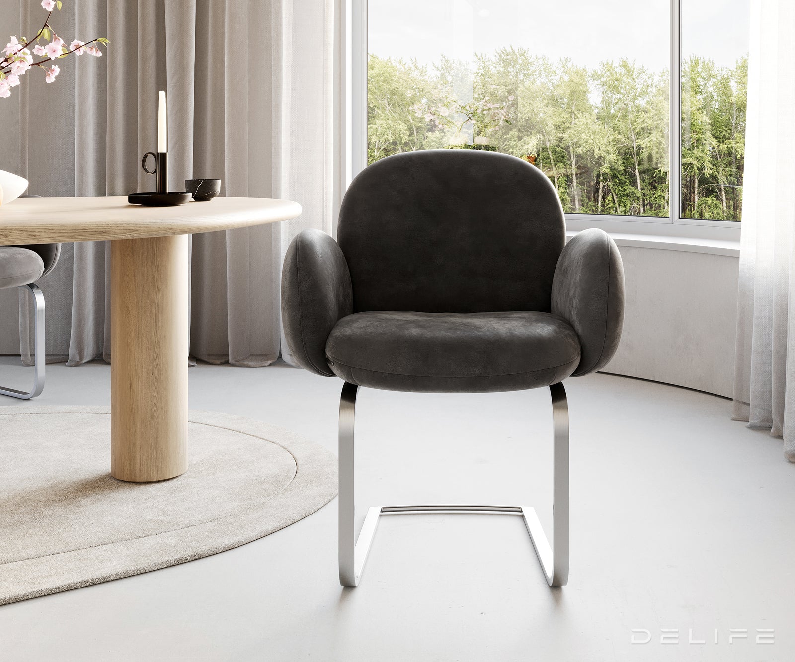 Jedilni stol z nasloni za roke Nube, Material: Mikrofibra