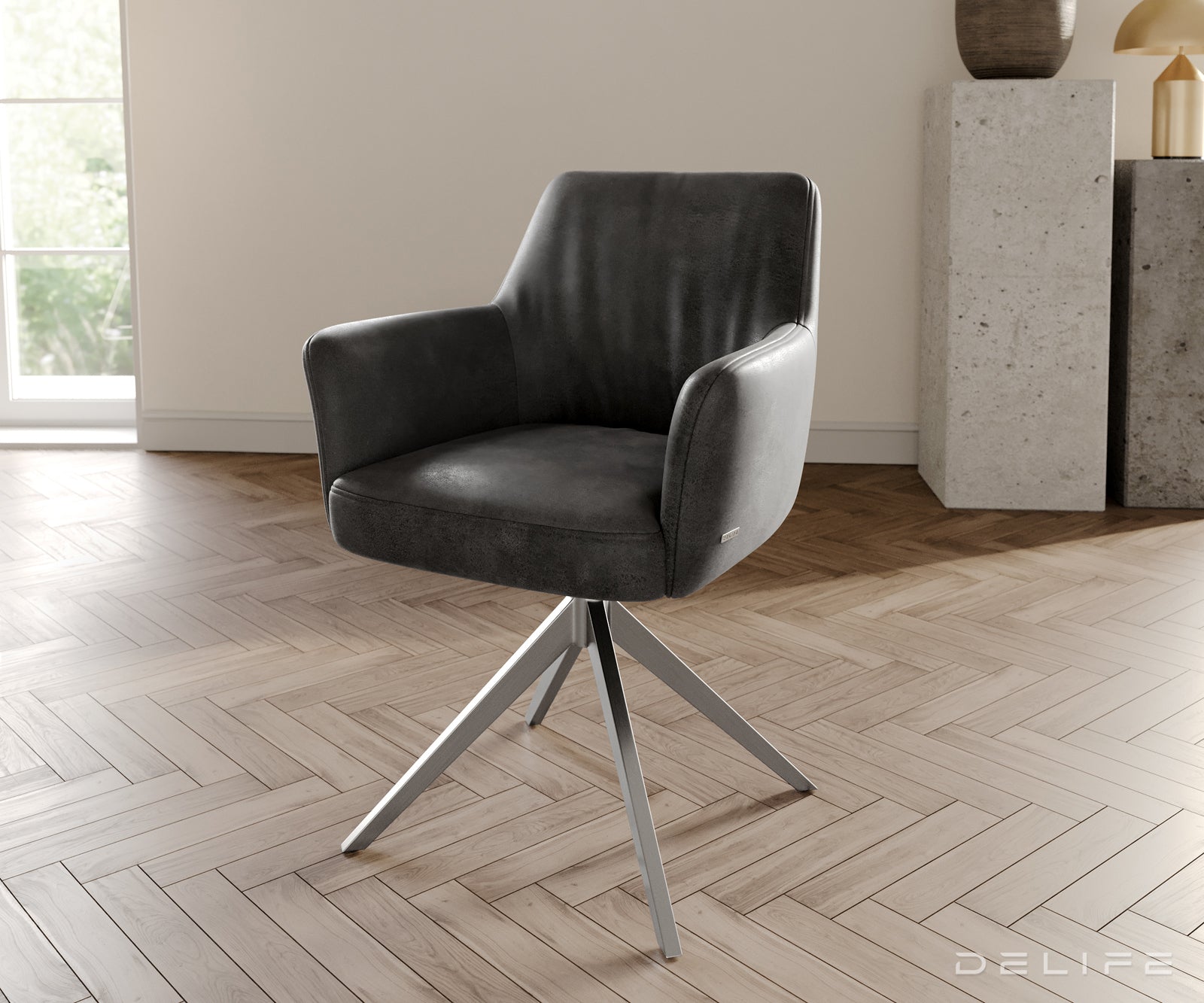 Jedilni stol z nasloni za roke Xana, Material: mikrofibra