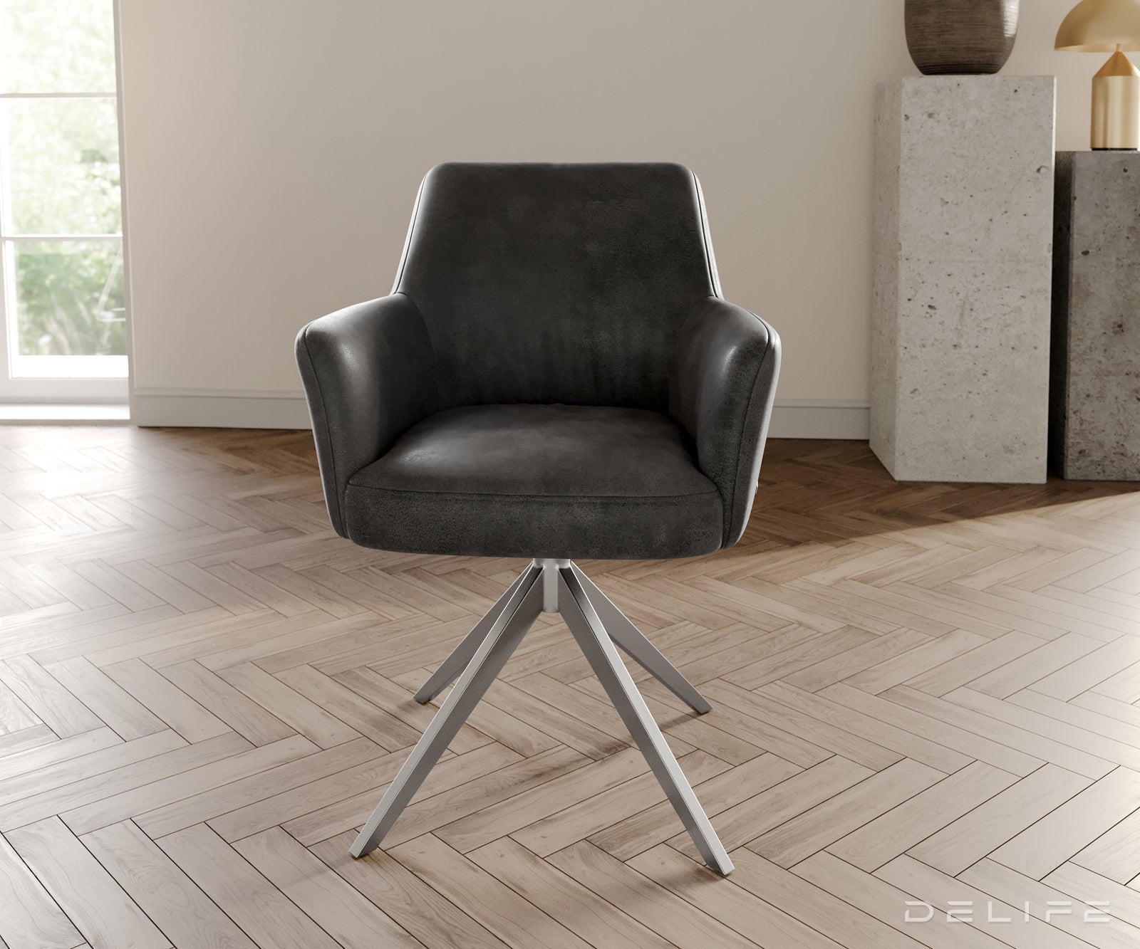 Jedilni stol z nasloni za roke Xana, Material: mikrofibra