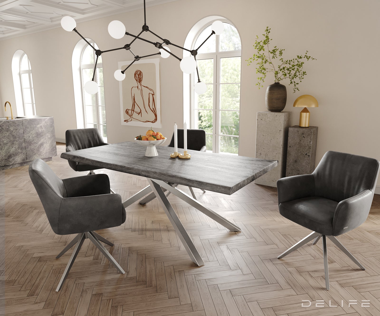 Jedilni stol z nasloni za roke Xana, Material: mikrofibra