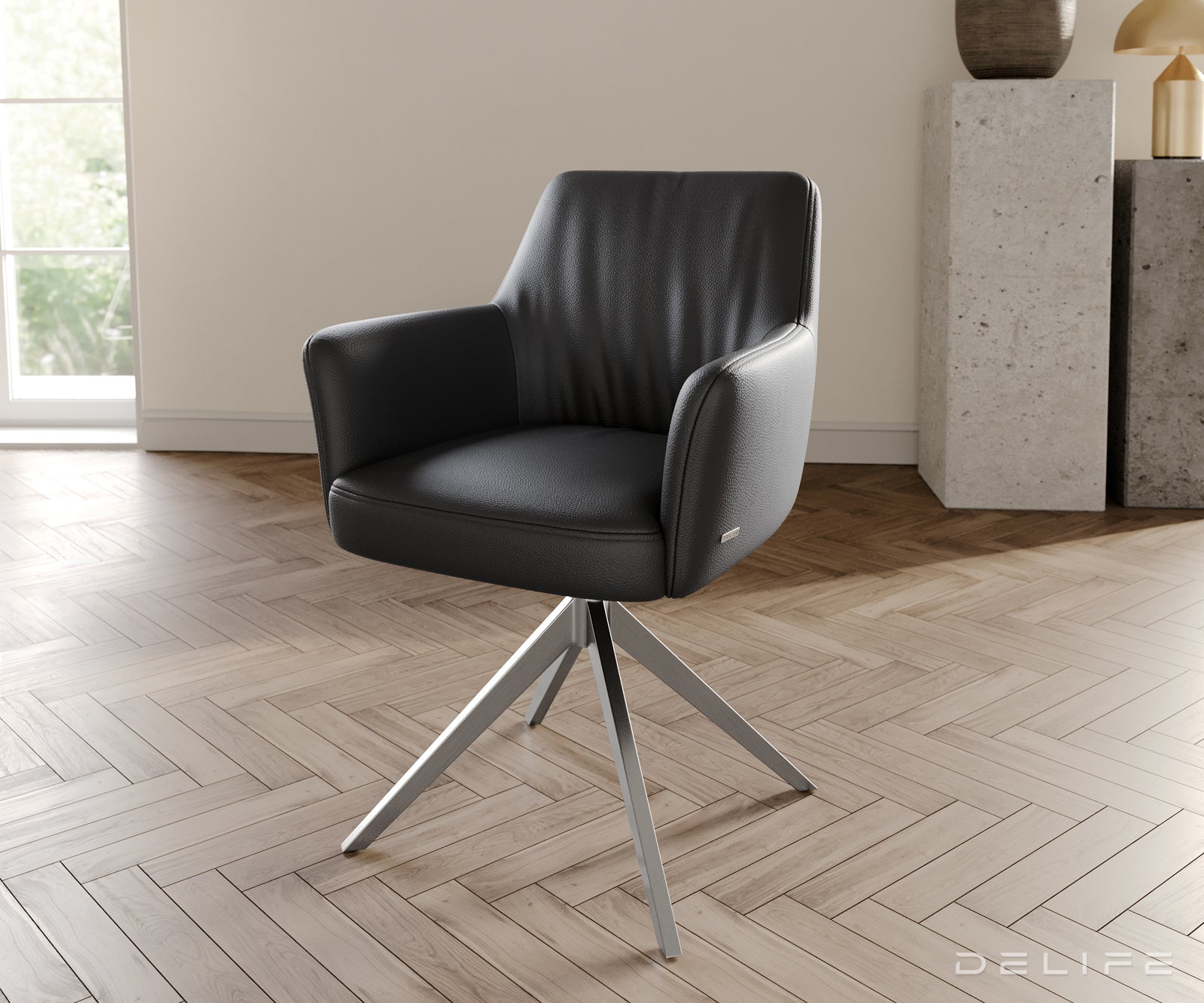 Jedilni stol z naslonjalom za roke Xana, Material: usnje