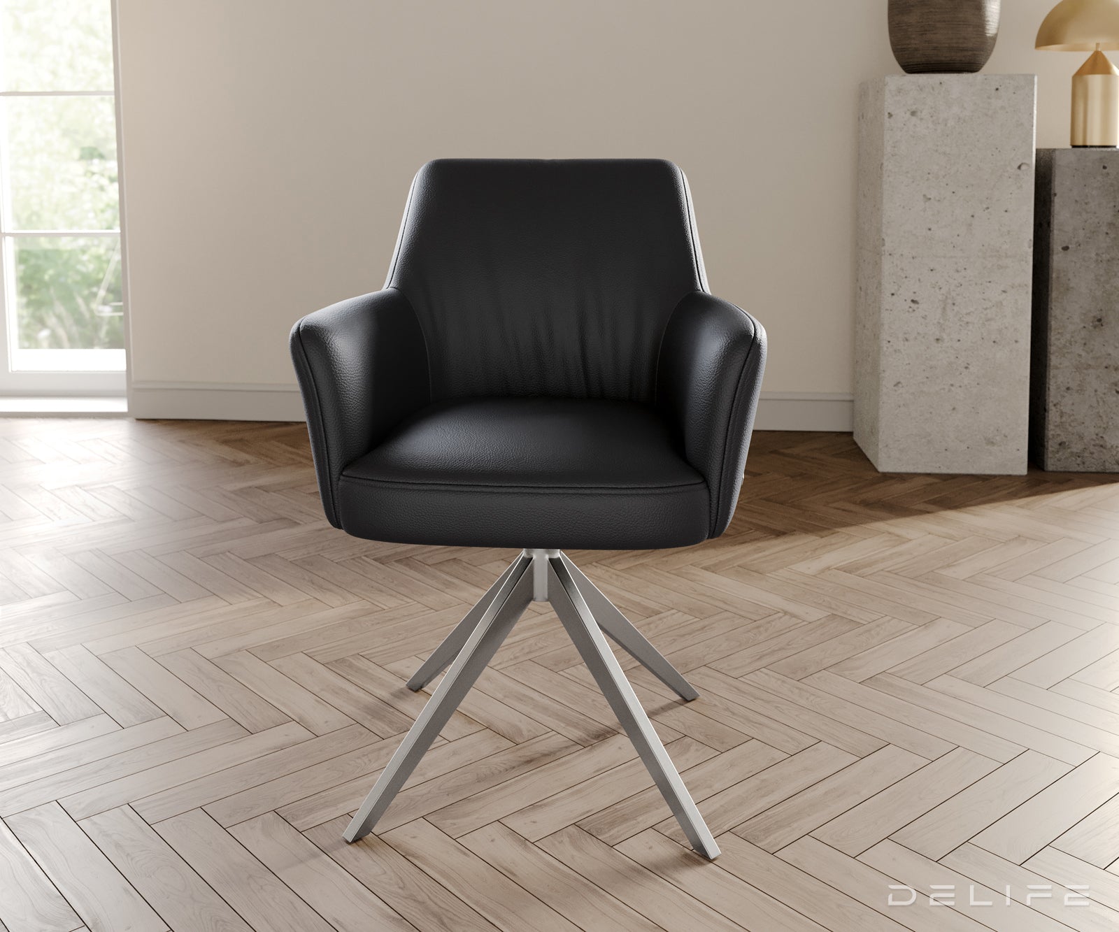 Jedilni stol z naslonjalom za roke Xana, Material: usnje