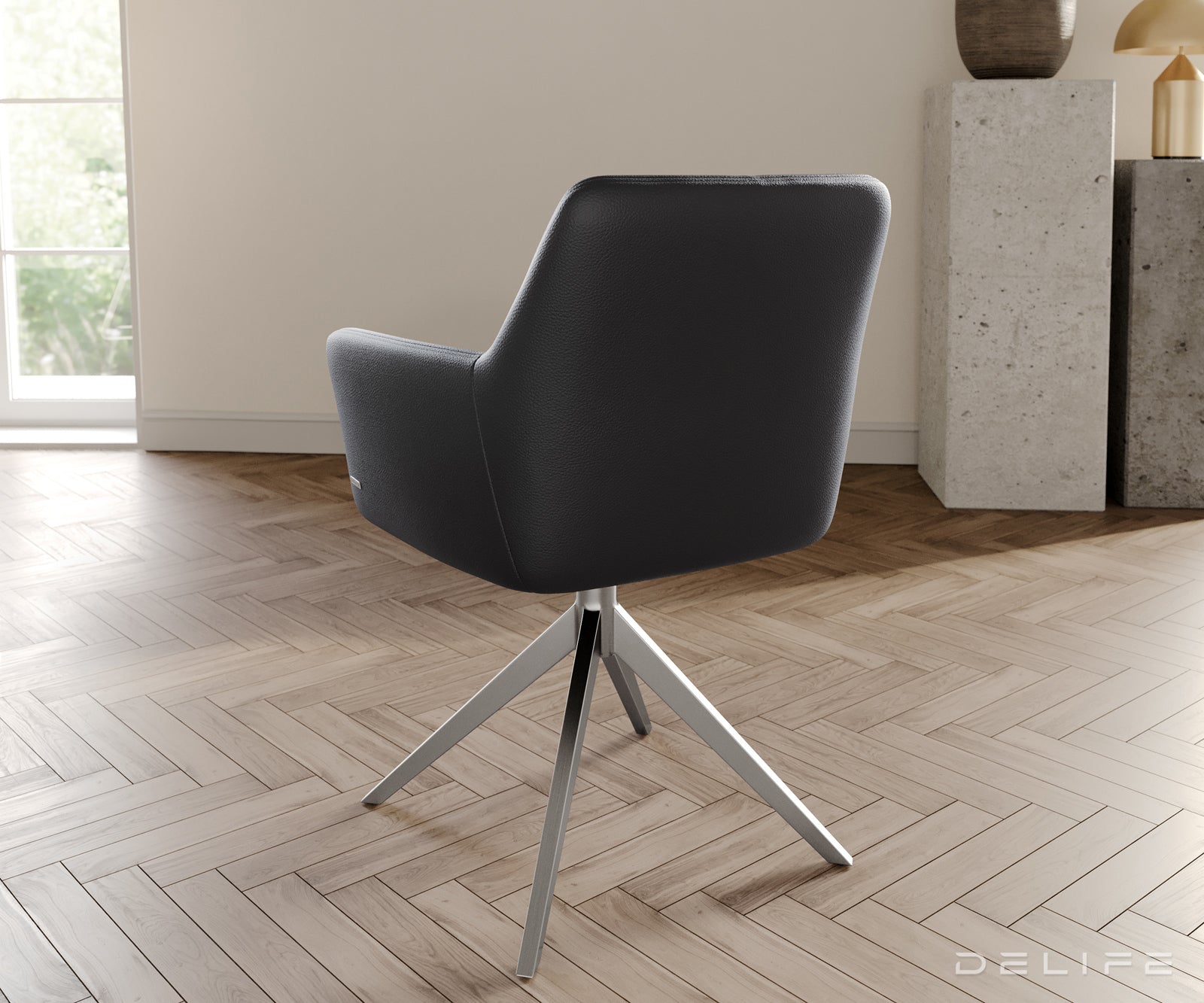 Jedilni stol z naslonjalom za roke Xana, Material: usnje