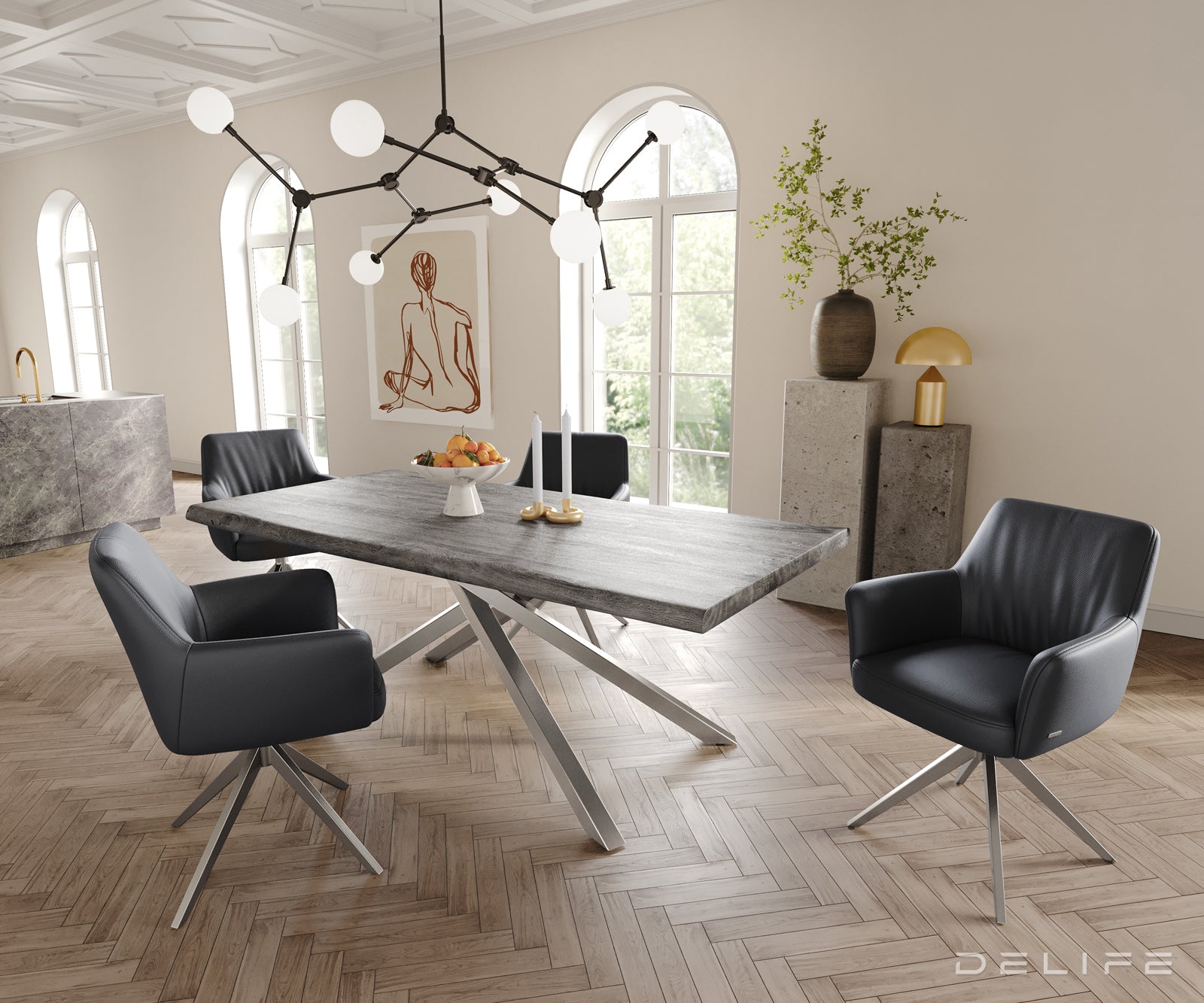 Jedilni stol z naslonjalom za roke Xana, Material: usnje