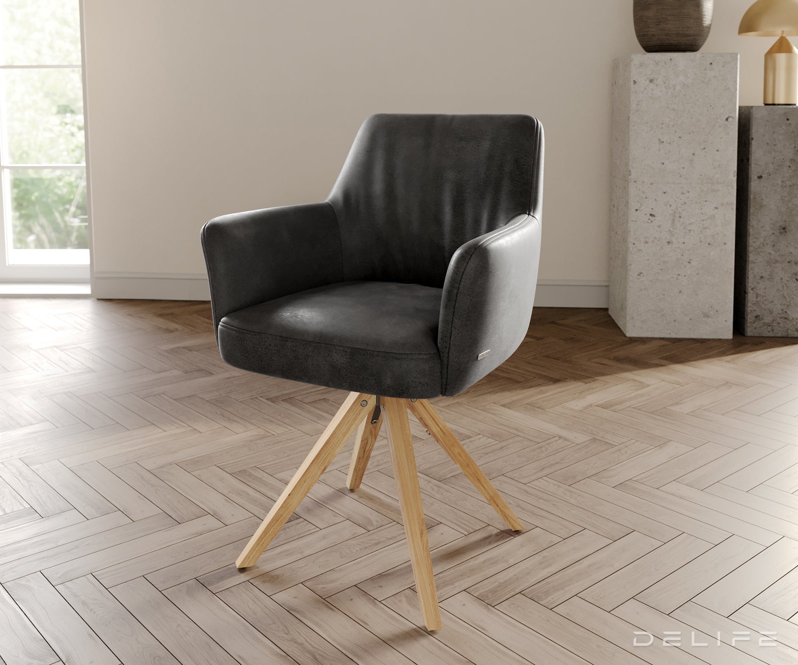 Jedilni stol z nasloni za roke Xana, Material: mikrofibra