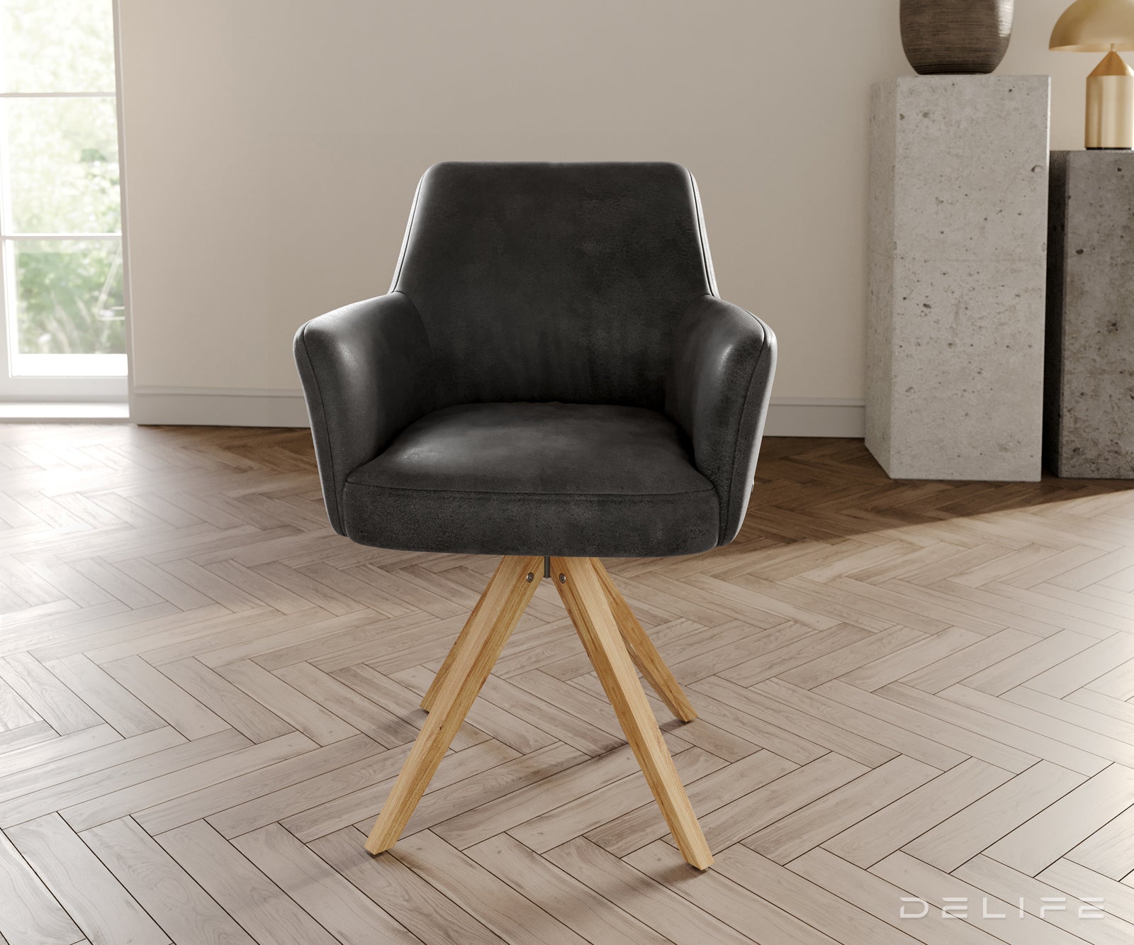 Jedilni stol z nasloni za roke Xana, Material: mikrofibra