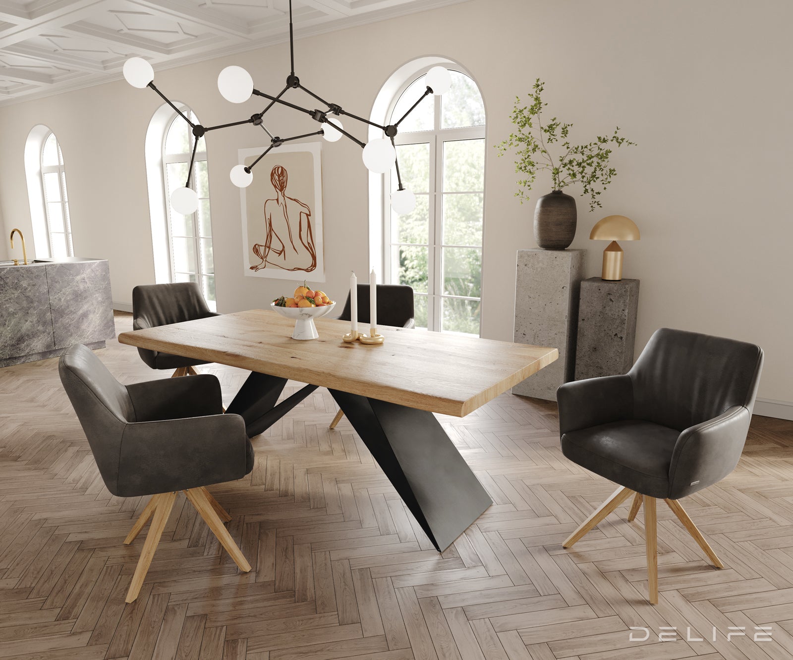 Jedilni stol z nasloni za roke Xana, Material: mikrofibra