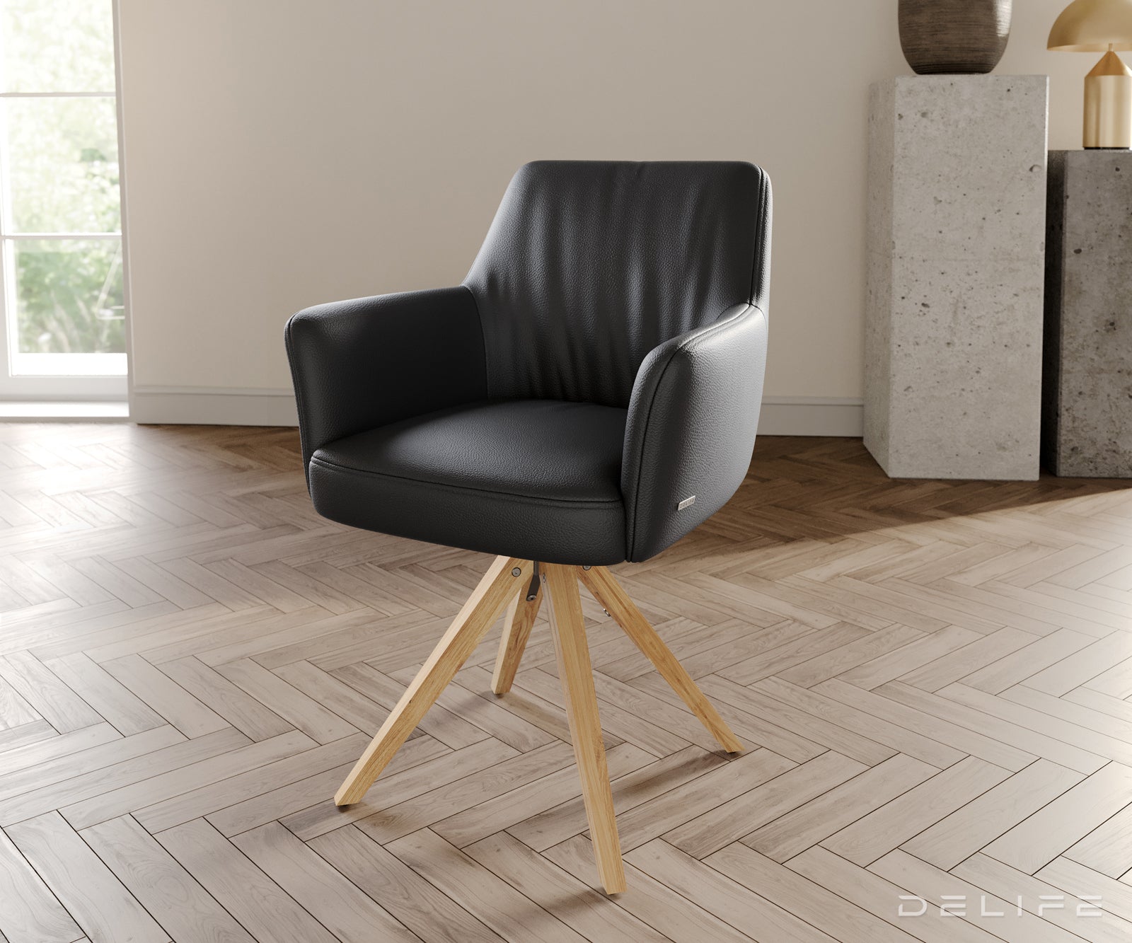 Jedilni stol z naslonjalom za roke Xana, Material: usnje