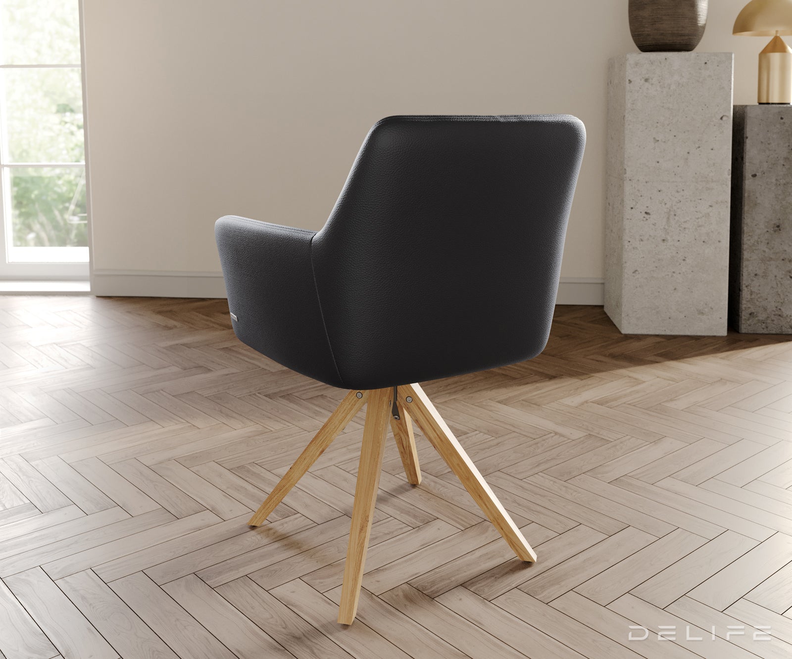 Jedilni stol z naslonjalom za roke Xana, Material: usnje