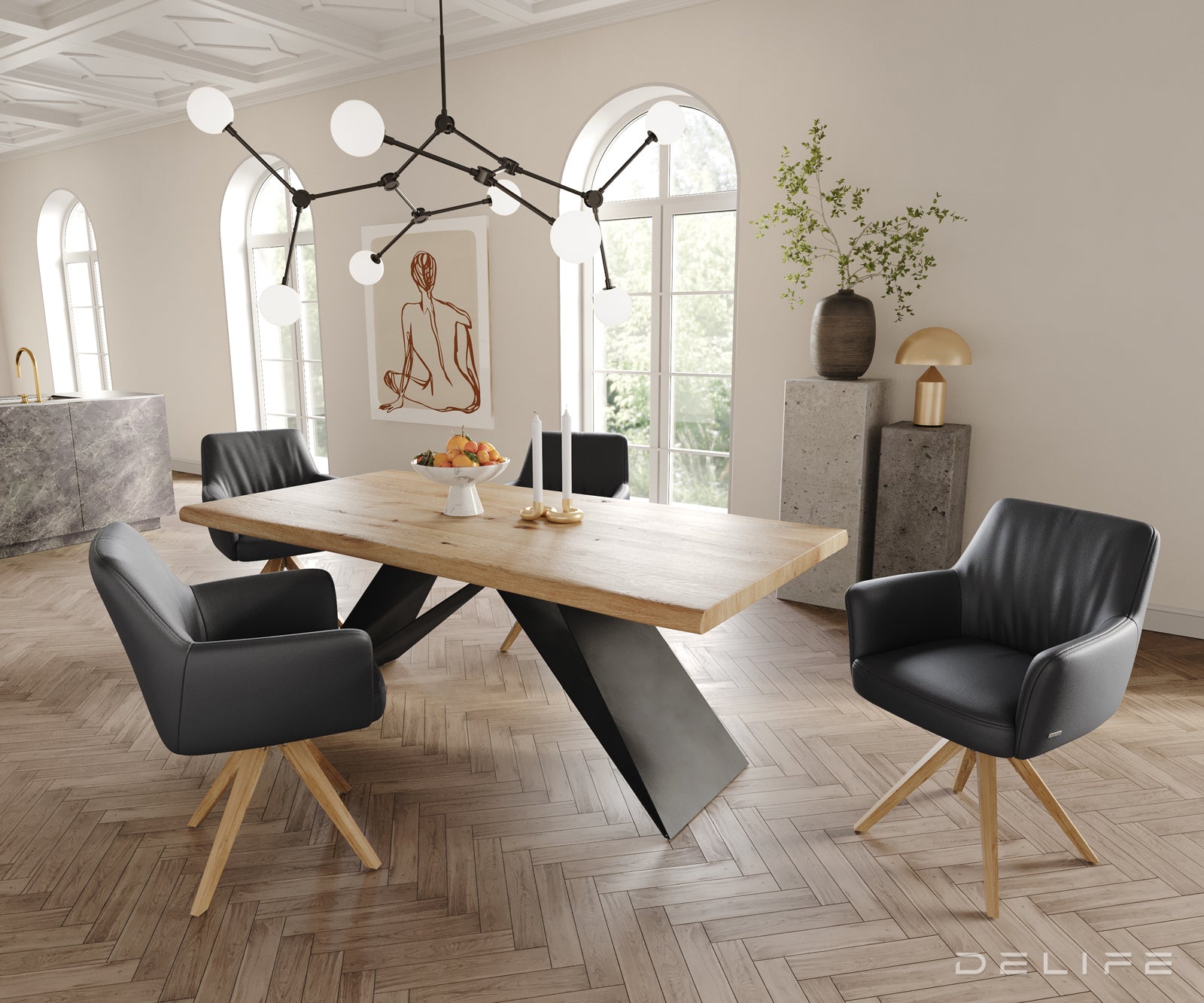 Jedilni stol z naslonjalom za roke Xana, Material: usnje