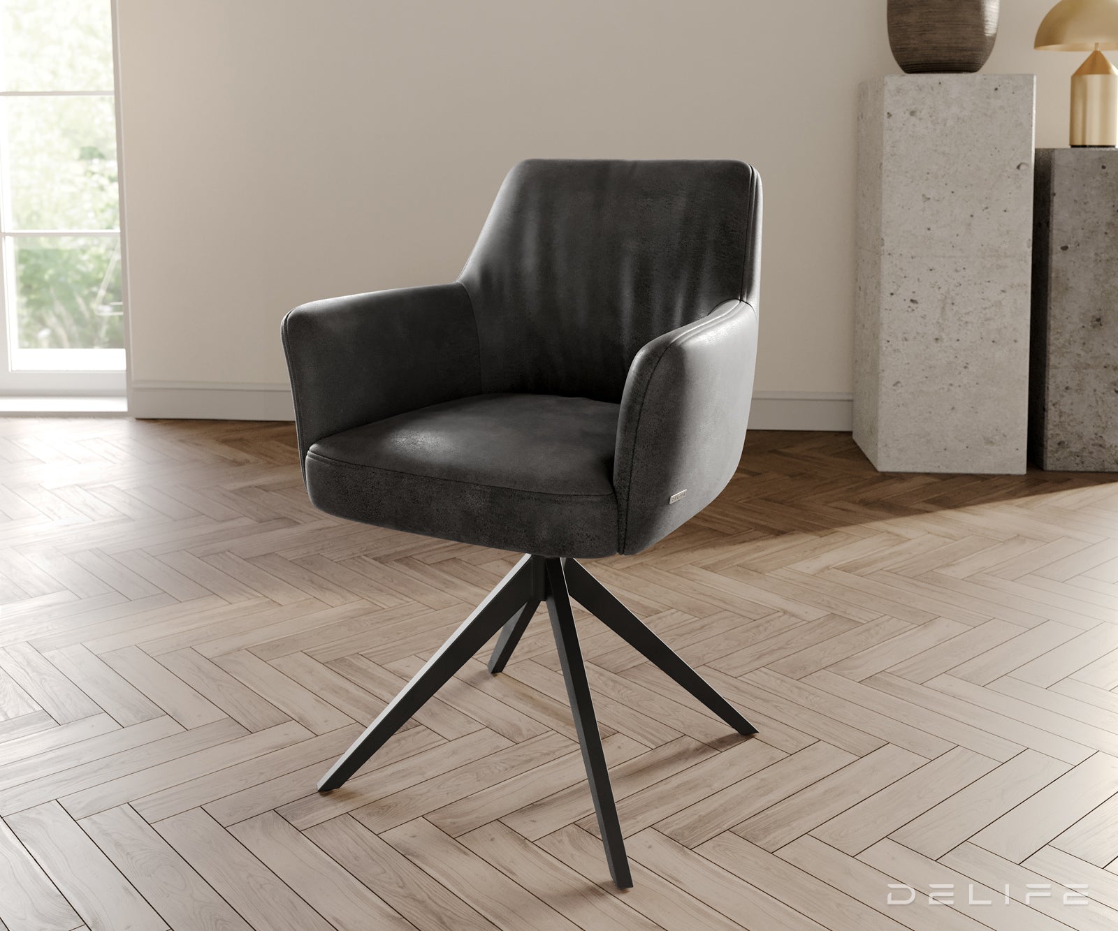 Jedilni stol z nasloni za roke Xana, Material: mikrofibra