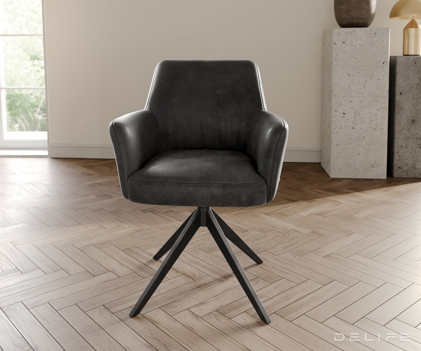 Jedilni stol z nasloni za roke Xana, Material: mikrofibra