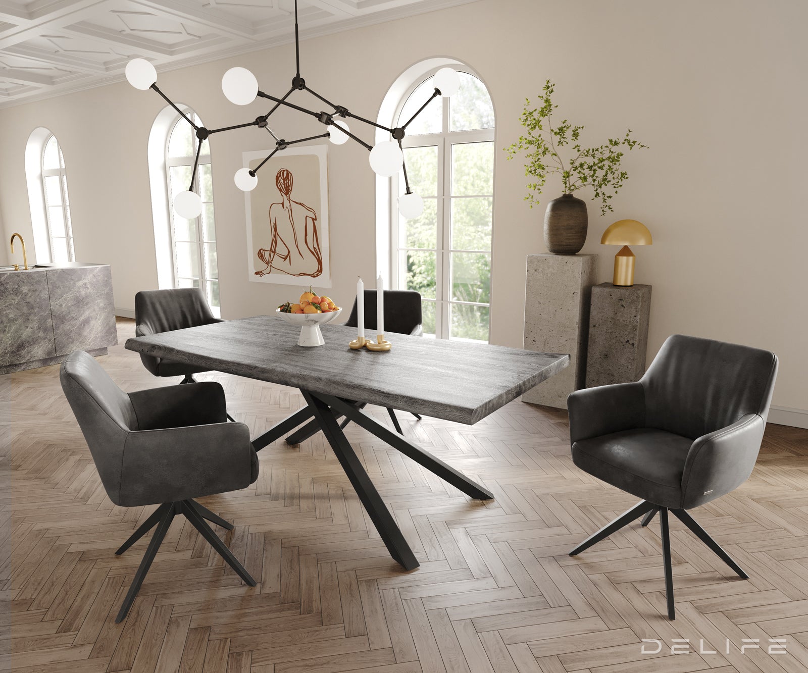 Jedilni stol z nasloni za roke Xana, Material: mikrofibra