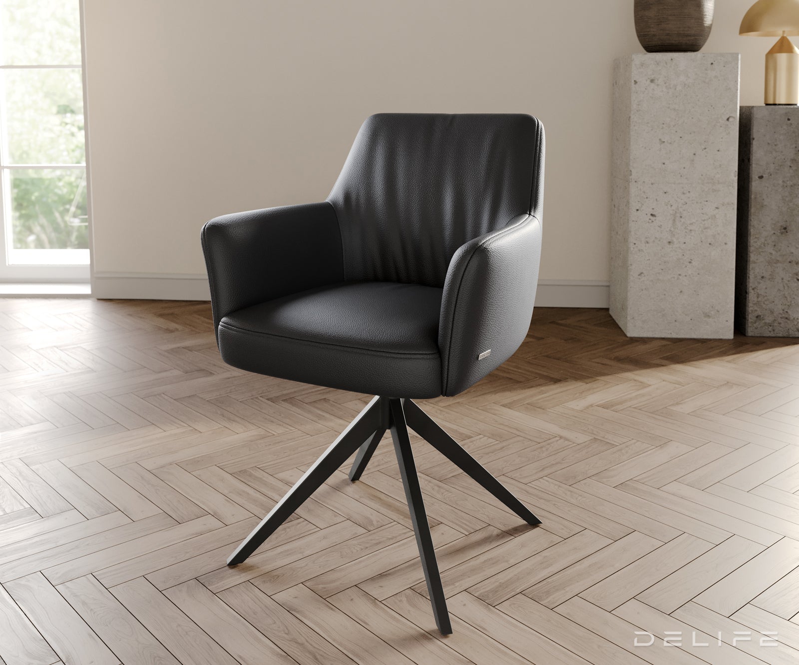 Jedilni stol z naslonjalom za roke Xana, Material: usnje