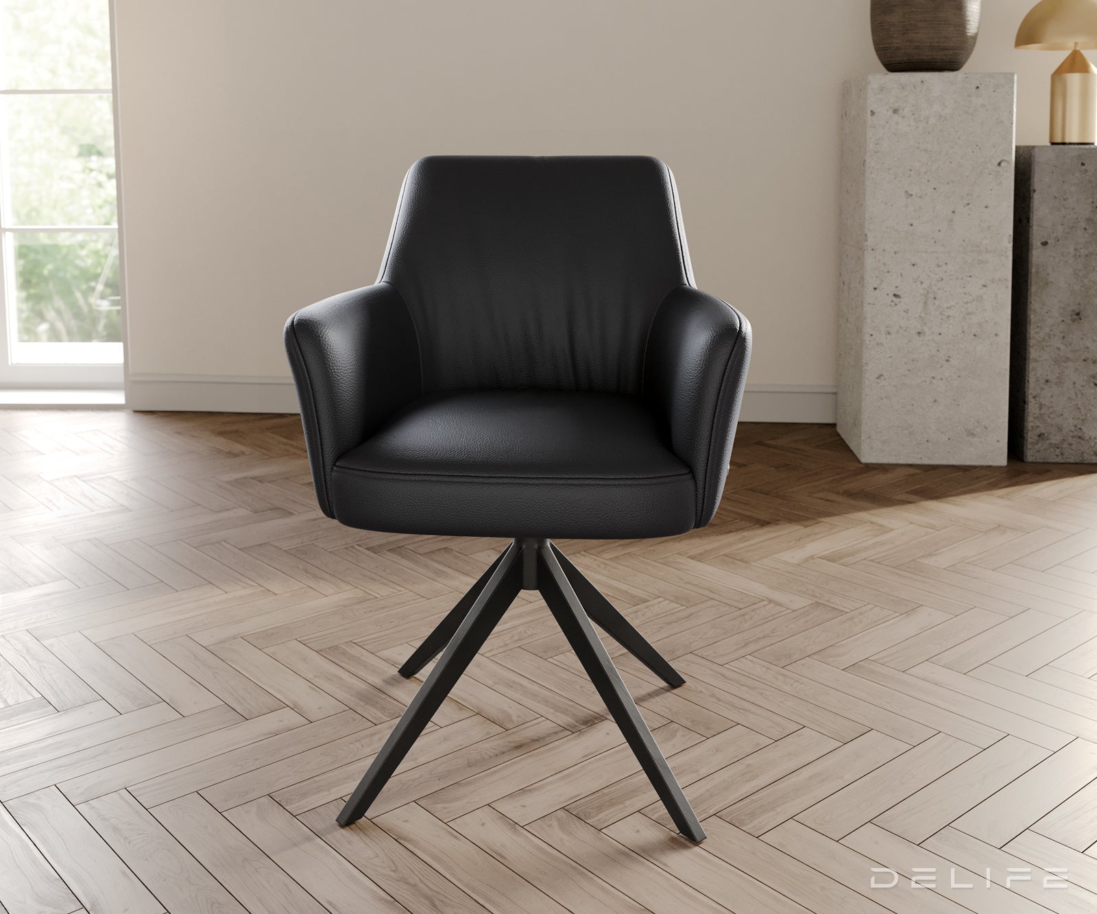 Jedilni stol z naslonjalom za roke Xana, Material: usnje