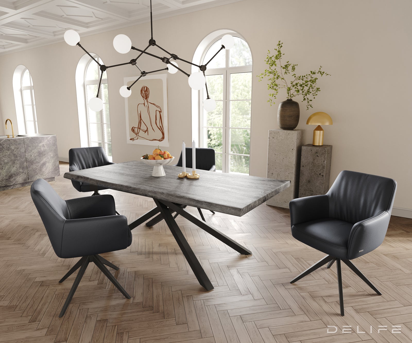 Jedilni stol z naslonjalom za roke Xana, Material: usnje