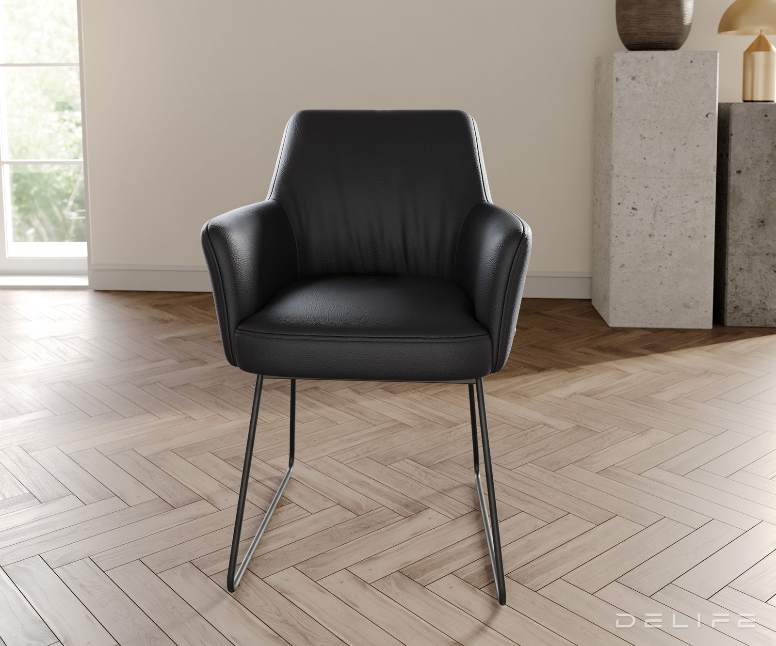 Jedilni stol z naslonjalom za roke Xana, Material: usnje