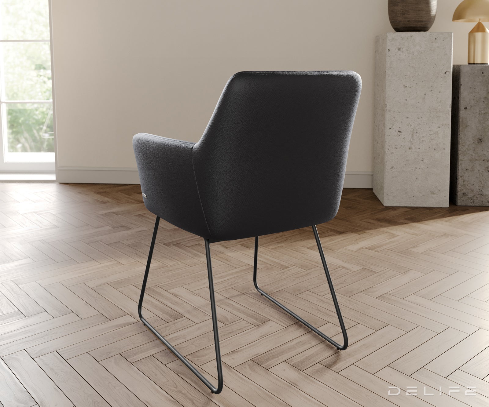 Jedilni stol z naslonjalom za roke Xana, Material: usnje