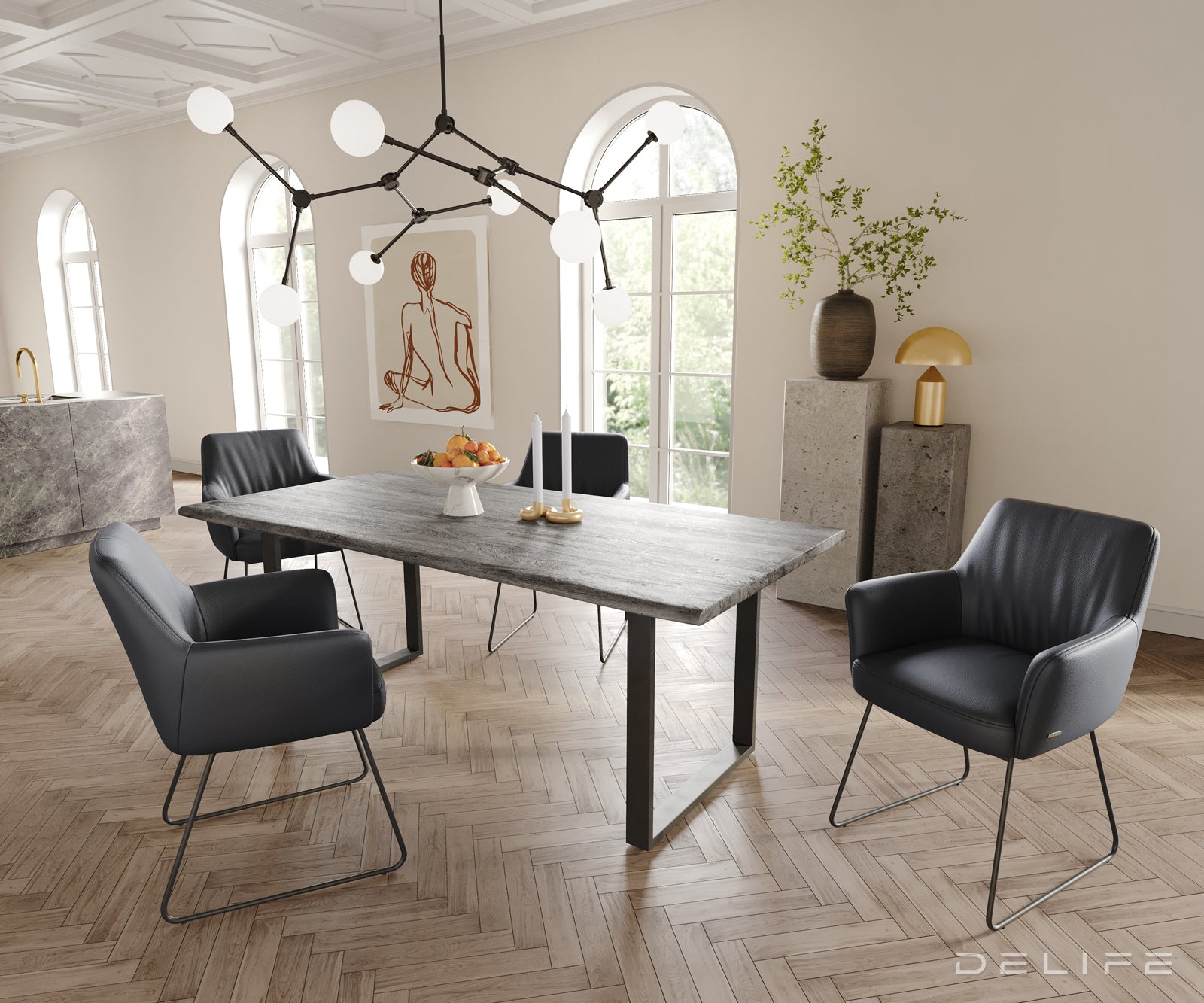 Jedilni stol z naslonjalom za roke Xana, Material: usnje