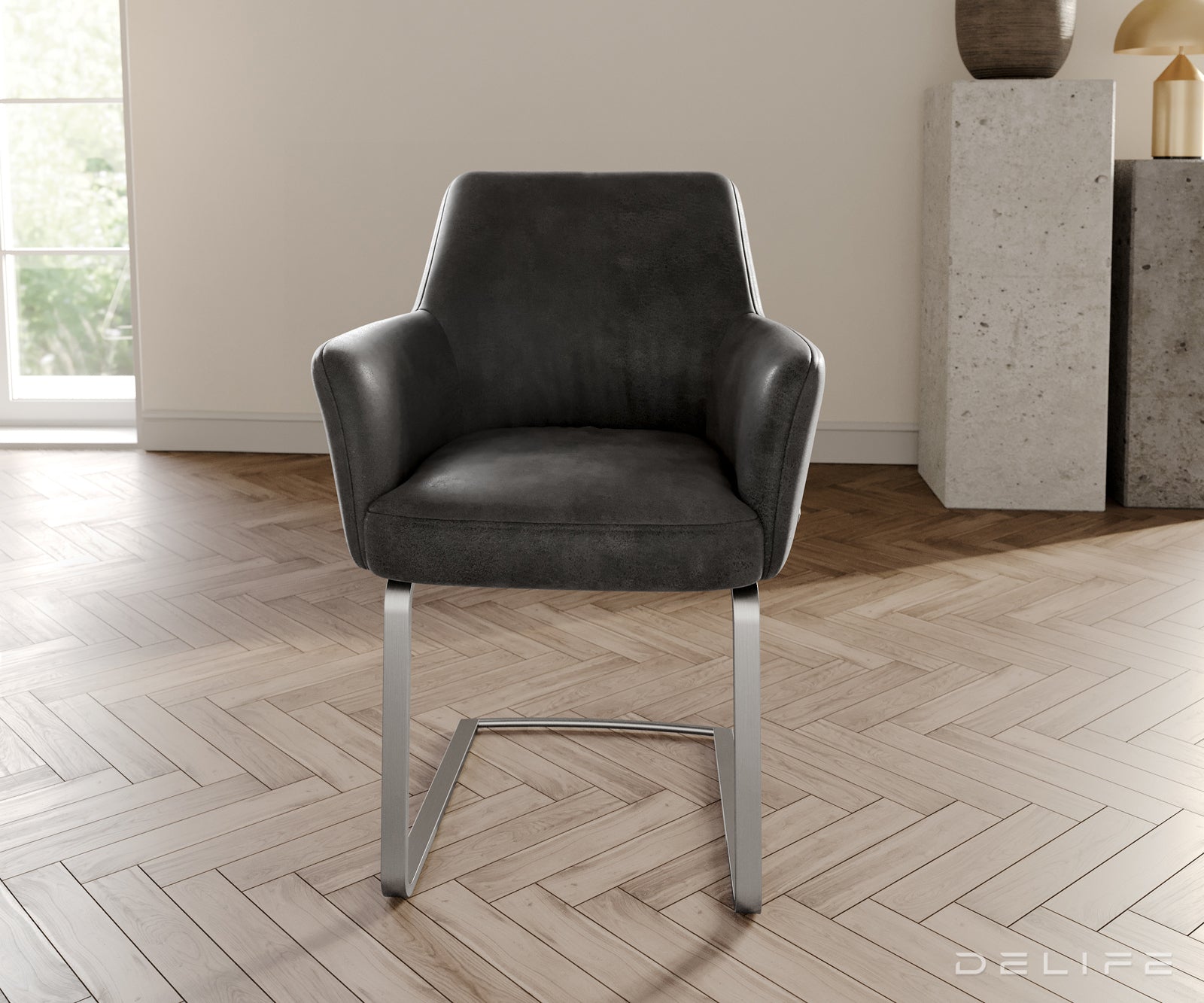 Jedilni stol z nasloni za roke Xana, Material: mikrofibra