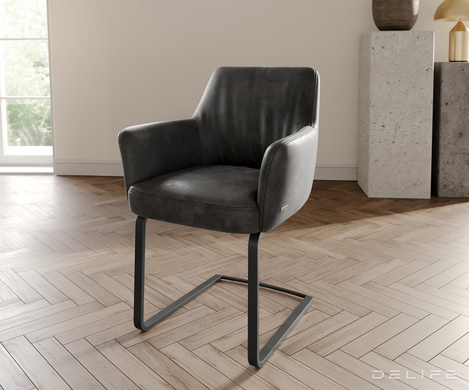 Jedilni stol z nasloni za roke Xana, Material: mikrofibra