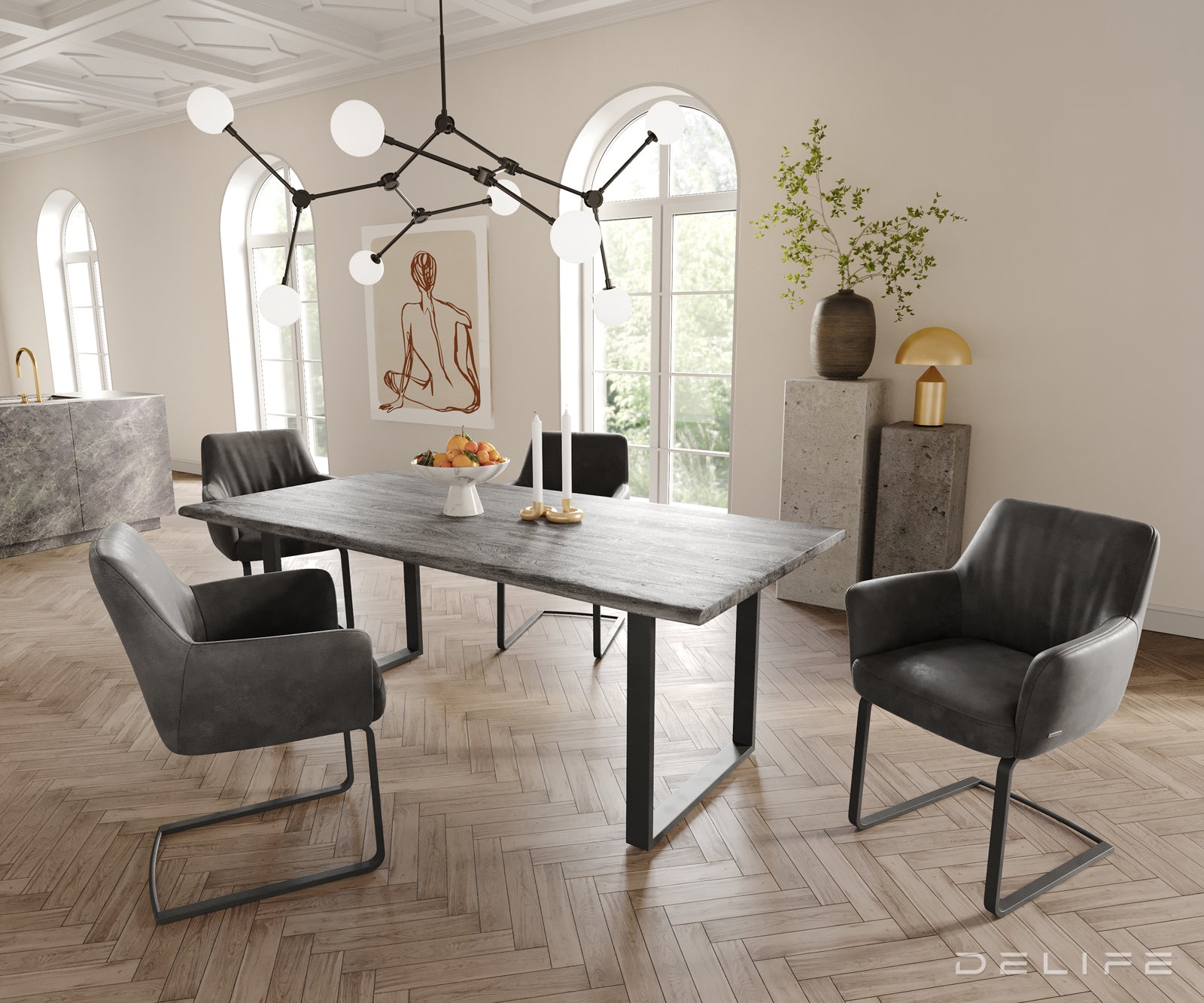 Jedilni stol z nasloni za roke Xana, Material: mikrofibra