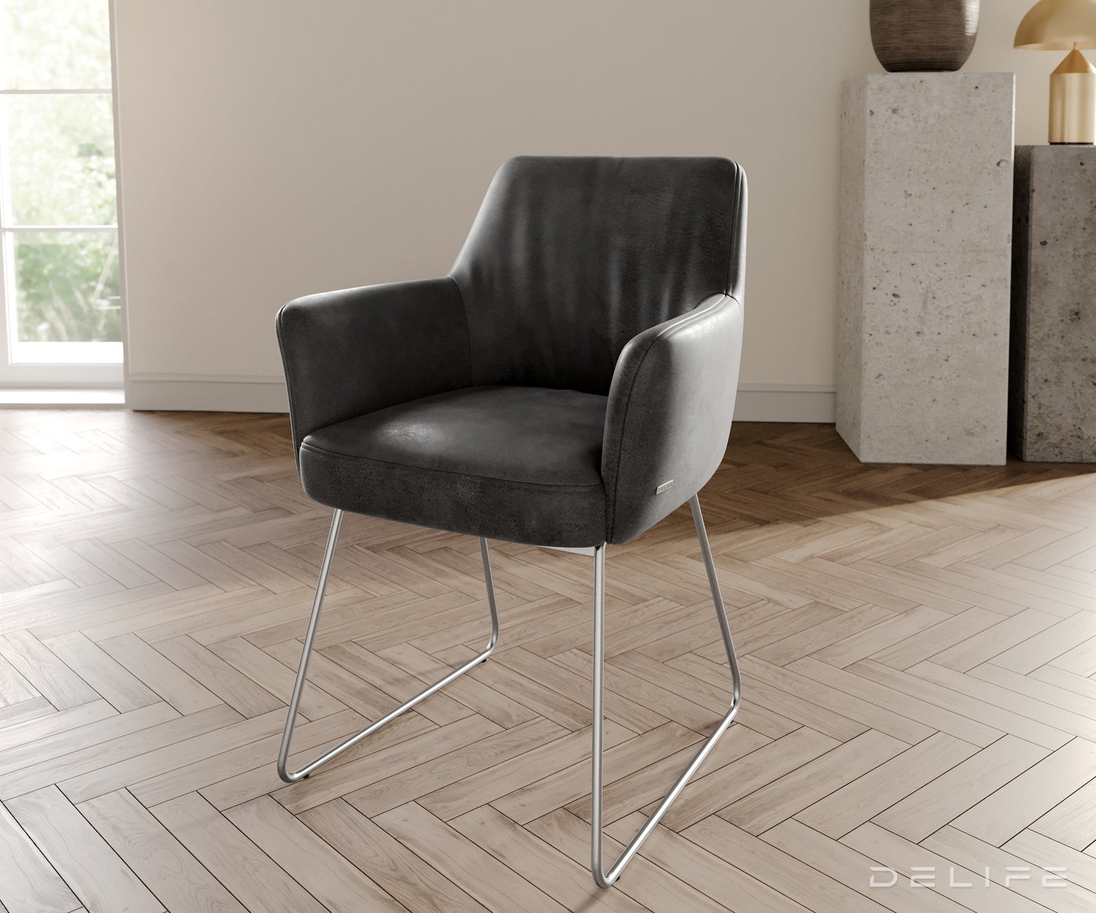 Jedilni stol z nasloni za roke Xana, Material: mikrofibra