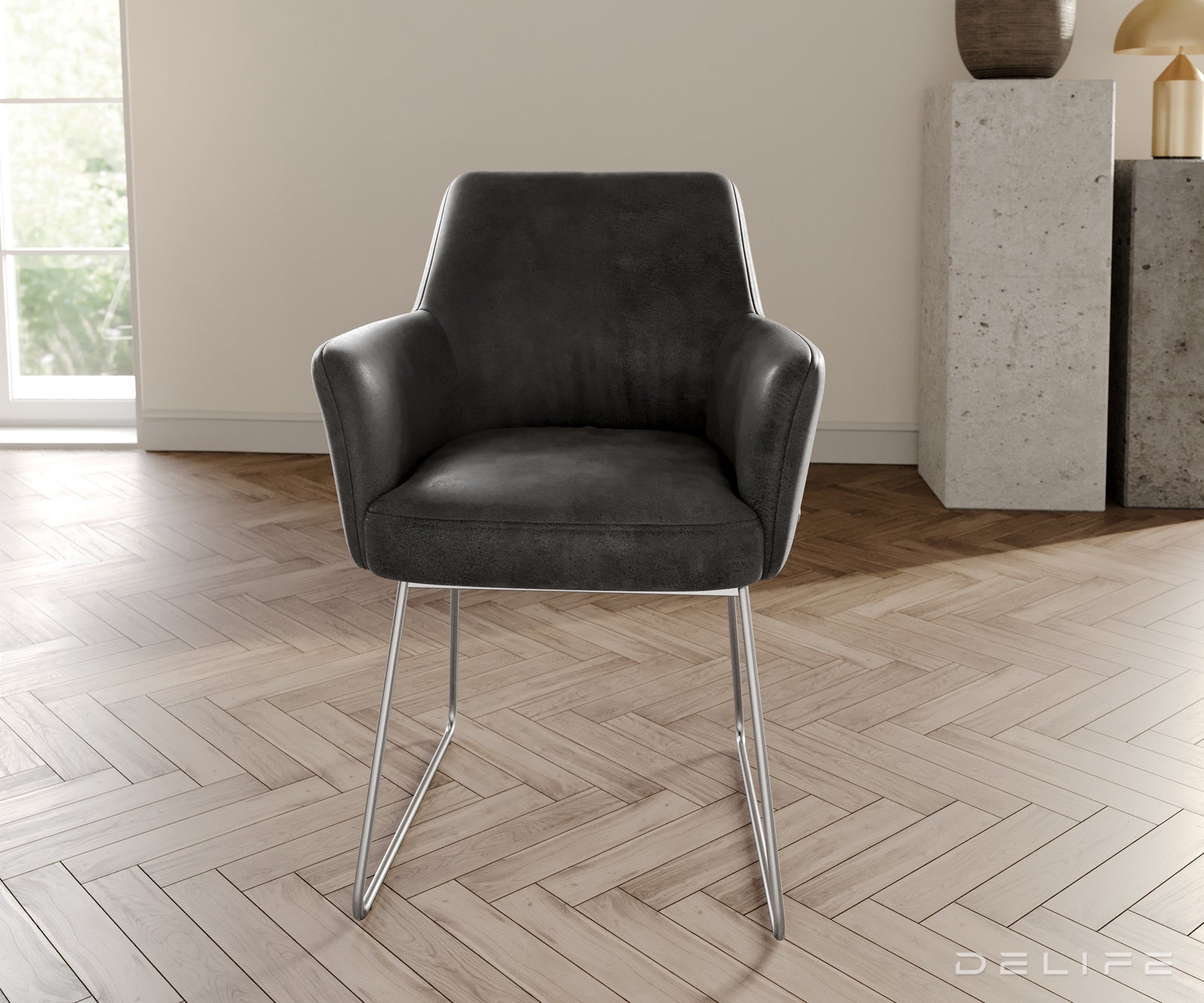 Jedilni stol z nasloni za roke Xana, Material: mikrofibra