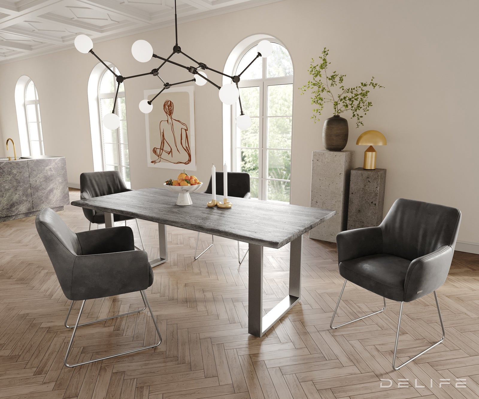 Jedilni stol z nasloni za roke Xana, Material: mikrofibra