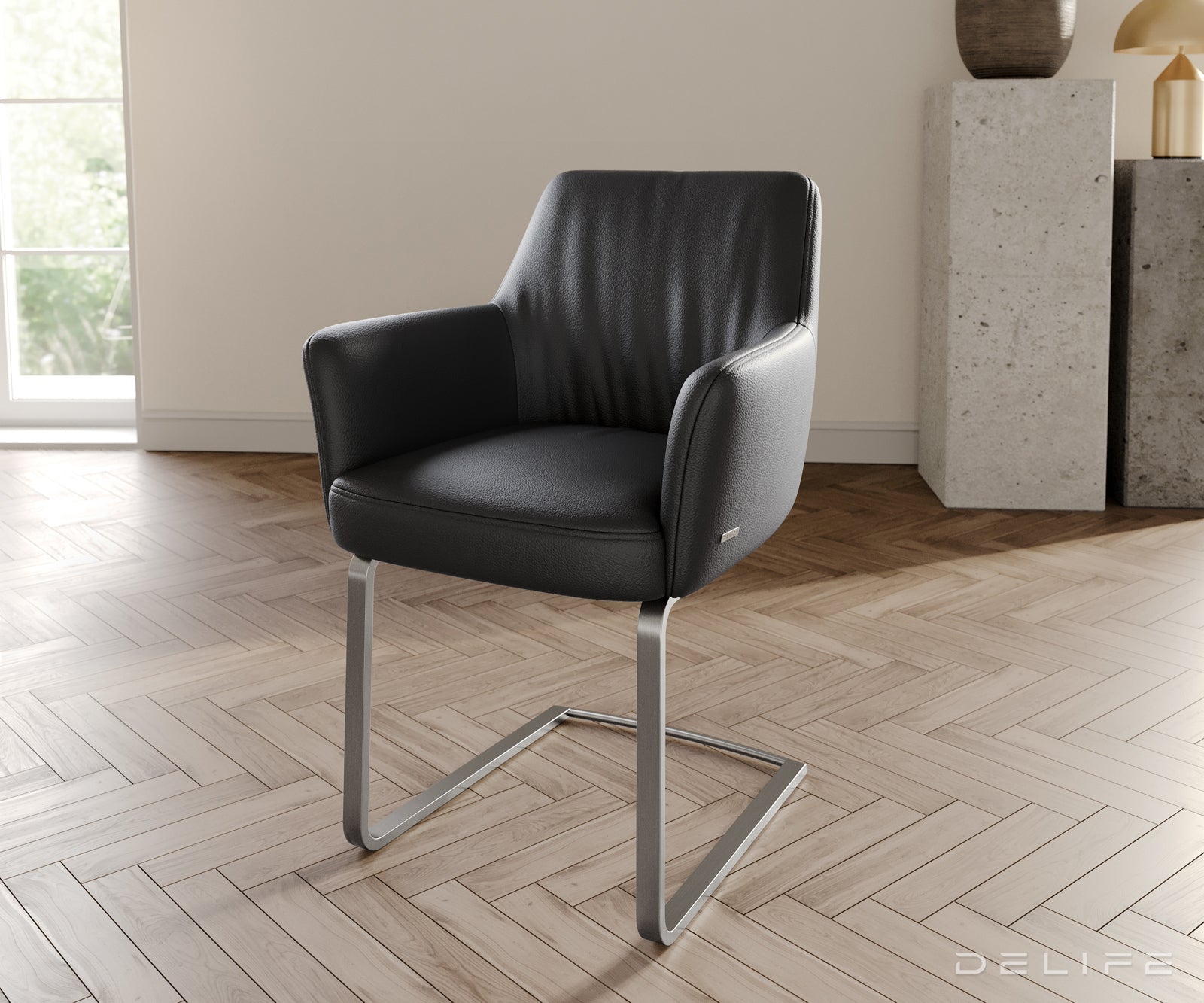 Jedilni stol z naslonjalom za roke Xana, Material: usnje