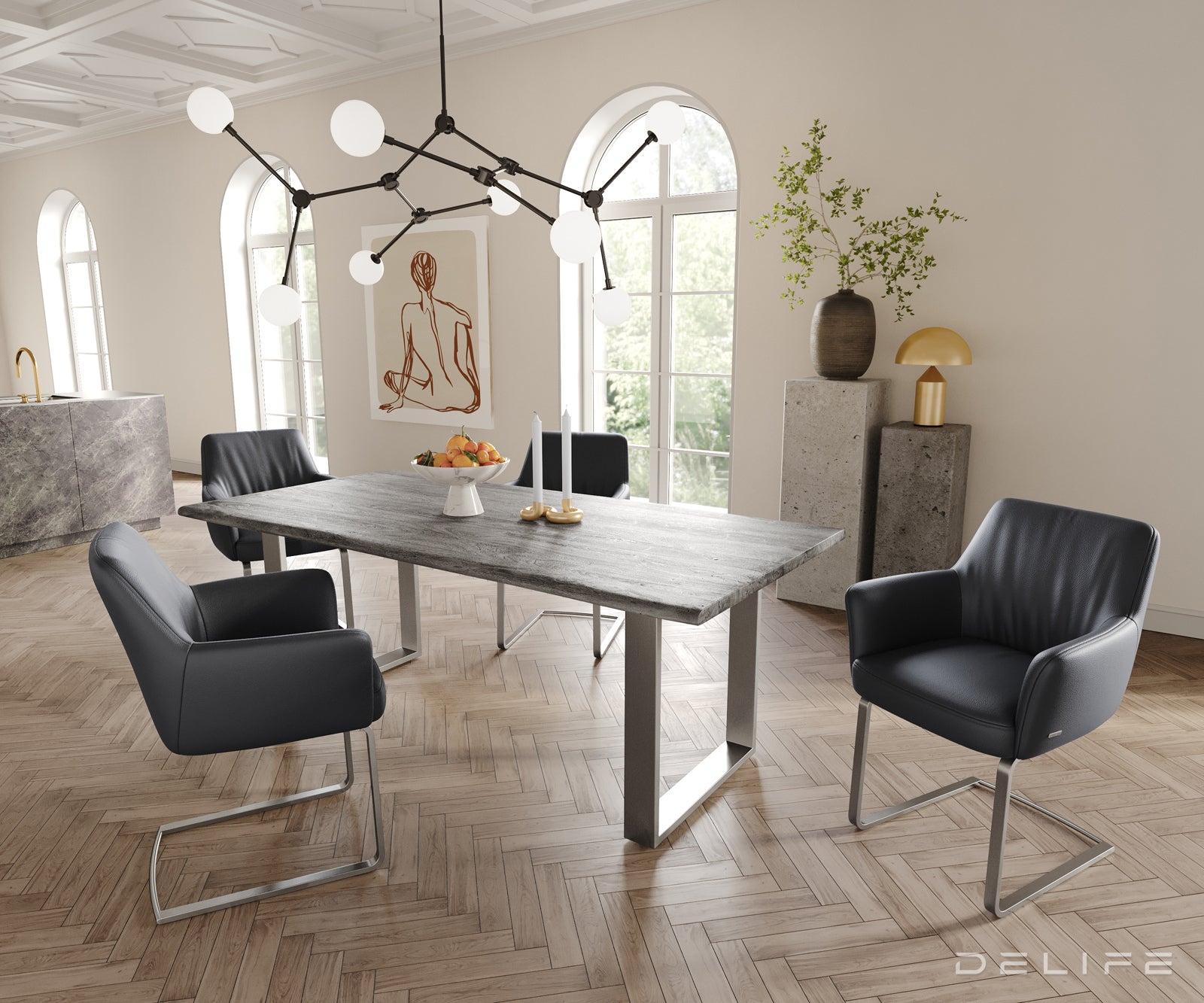 Jedilni stol z naslonjalom za roke Xana, Material: usnje