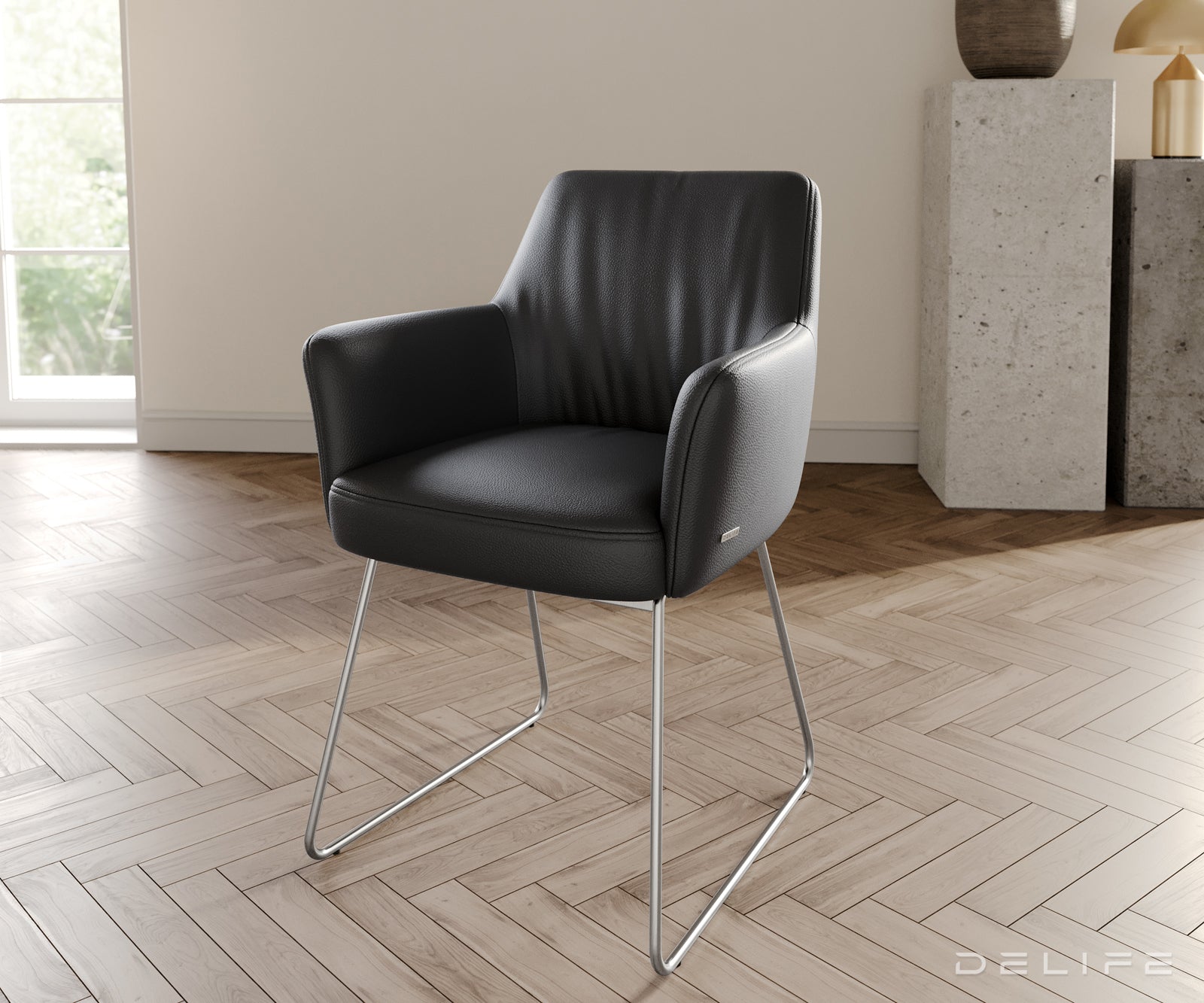 Jedilni stol z naslonjalom za roke Xana, Material: usnje