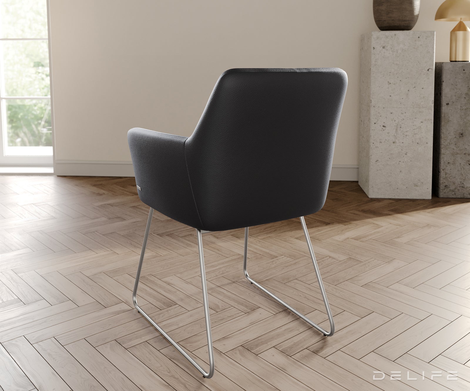 Jedilni stol z naslonjalom za roke Xana, Material: usnje