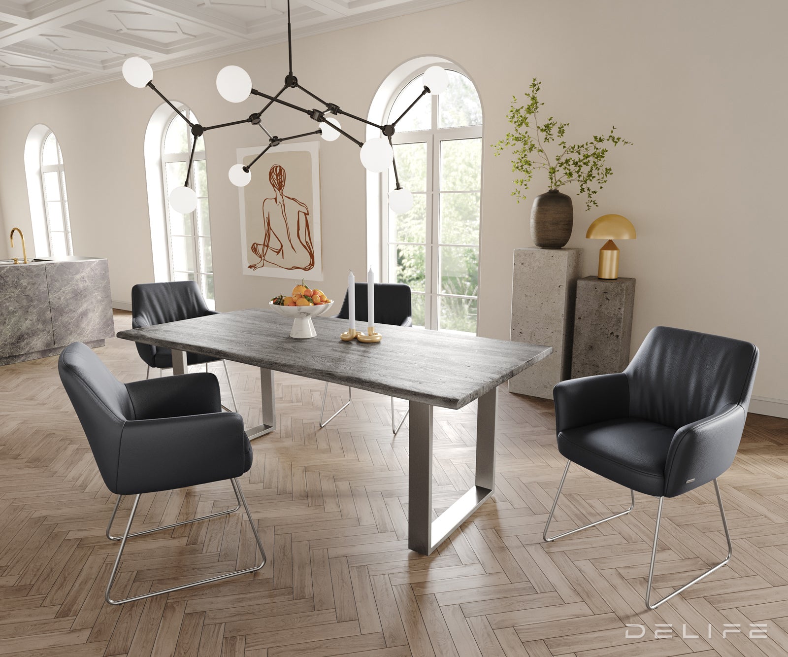 Jedilni stol z naslonjalom za roke Xana, Material: usnje