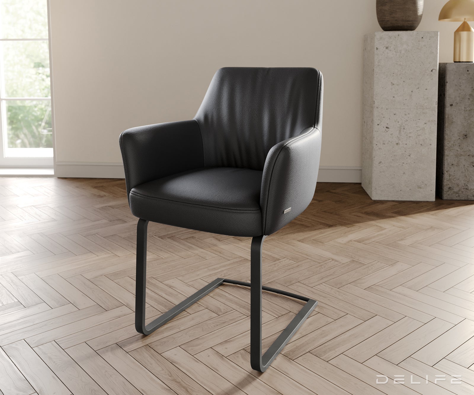 Jedilni stol z naslonjalom za roke Xana, Material: usnje