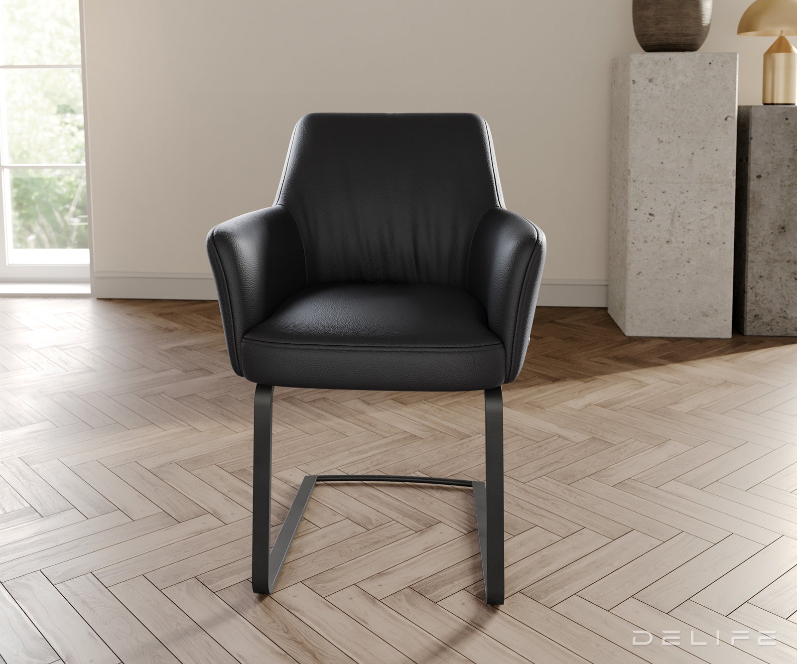 Jedilni stol z naslonjalom za roke Xana, Material: usnje