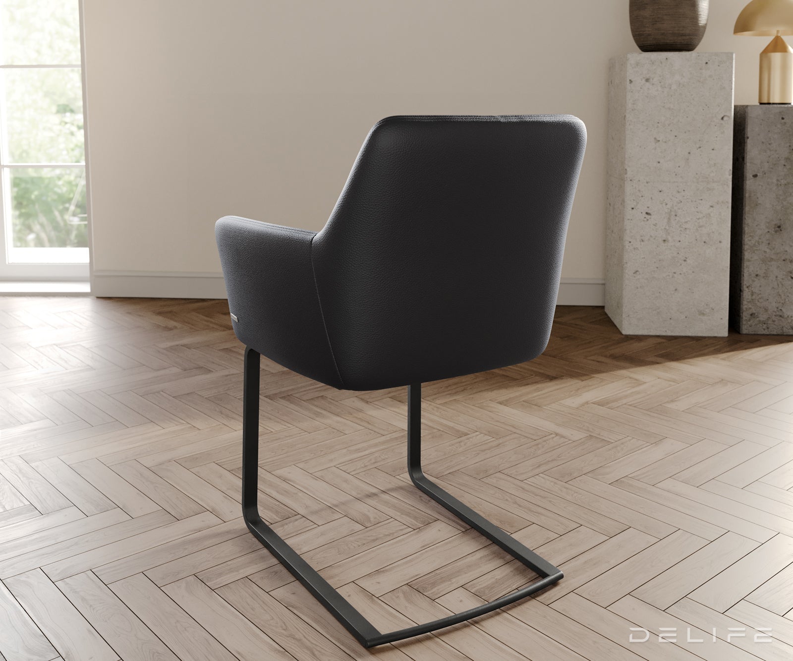 Jedilni stol z naslonjalom za roke Xana, Material: usnje