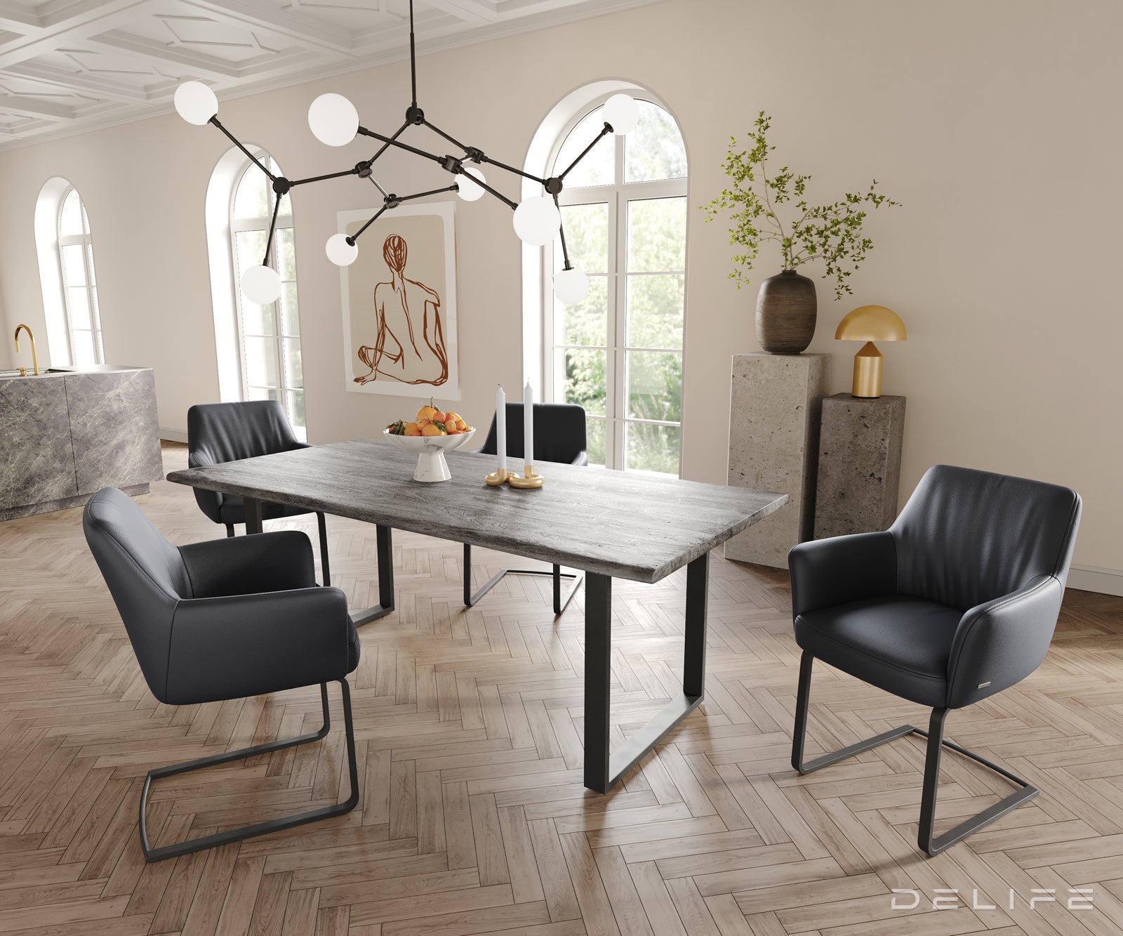 Jedilni stol z naslonjalom za roke Xana, Material: usnje