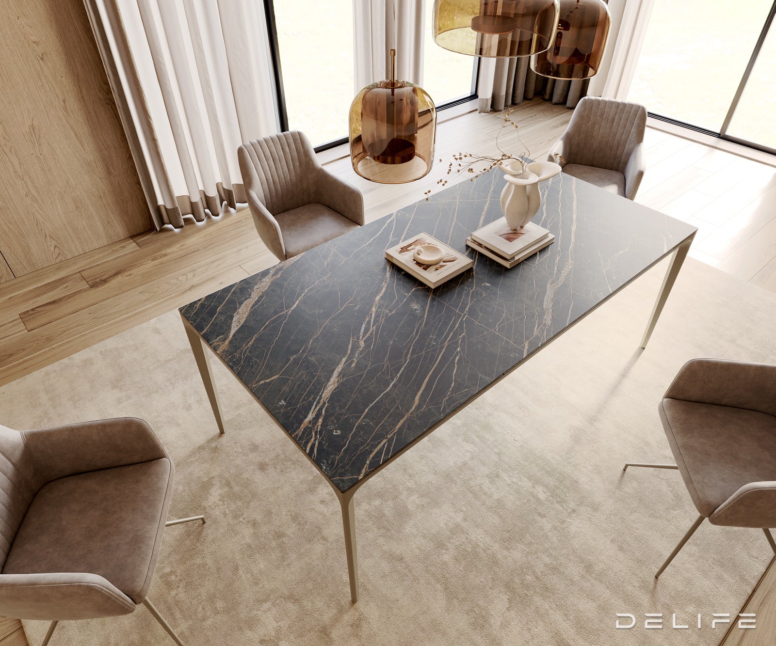 Jedilna miza z robom 200x100cm, Material: Laminam keramika